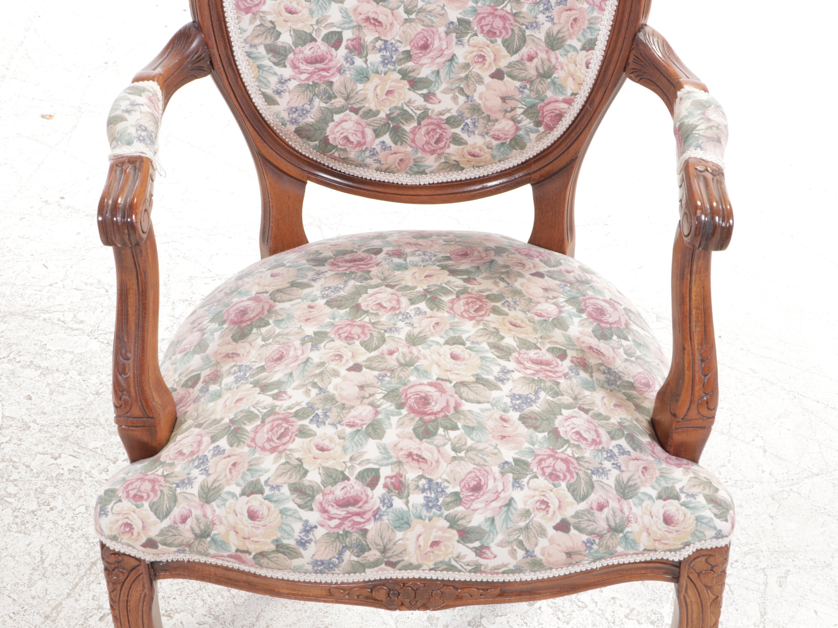 Rococo Revival Hardwood and Upholstered Armchair