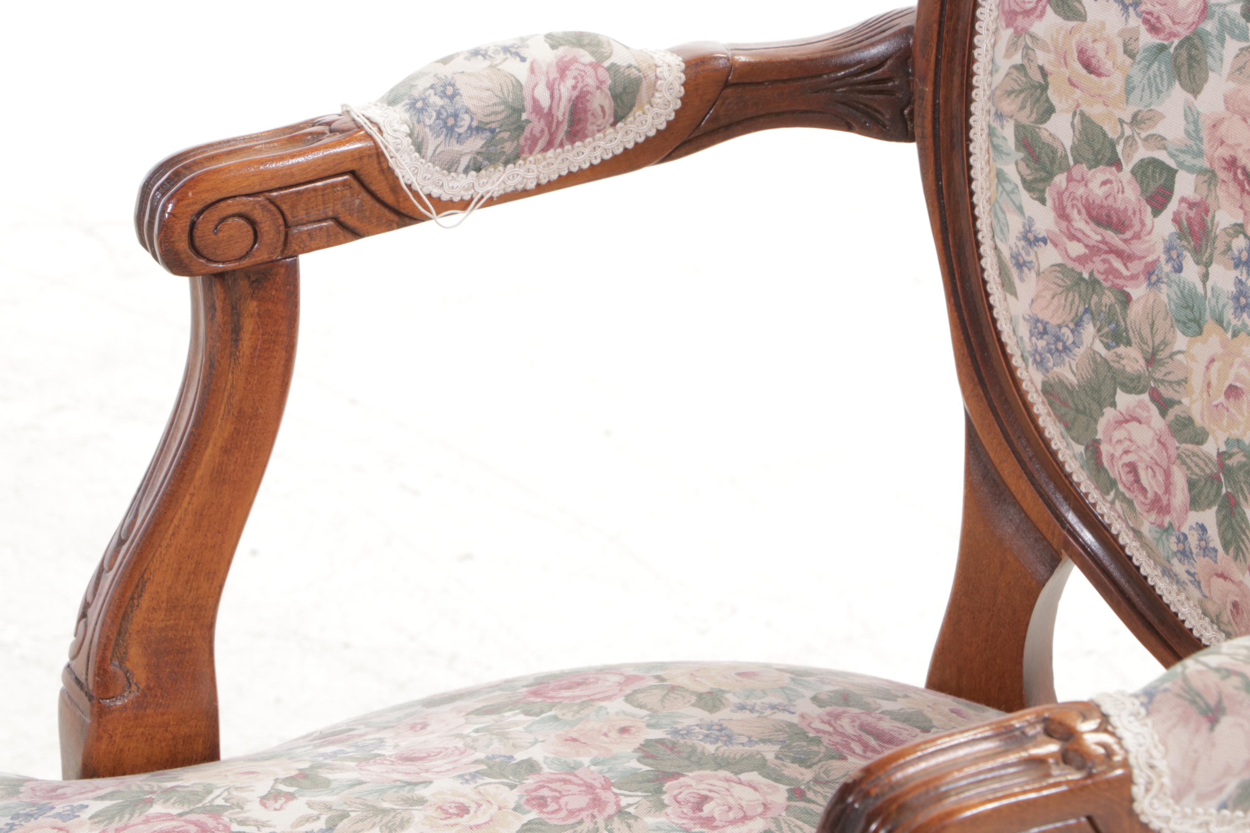 Rococo Revival Hardwood and Upholstered Armchair
