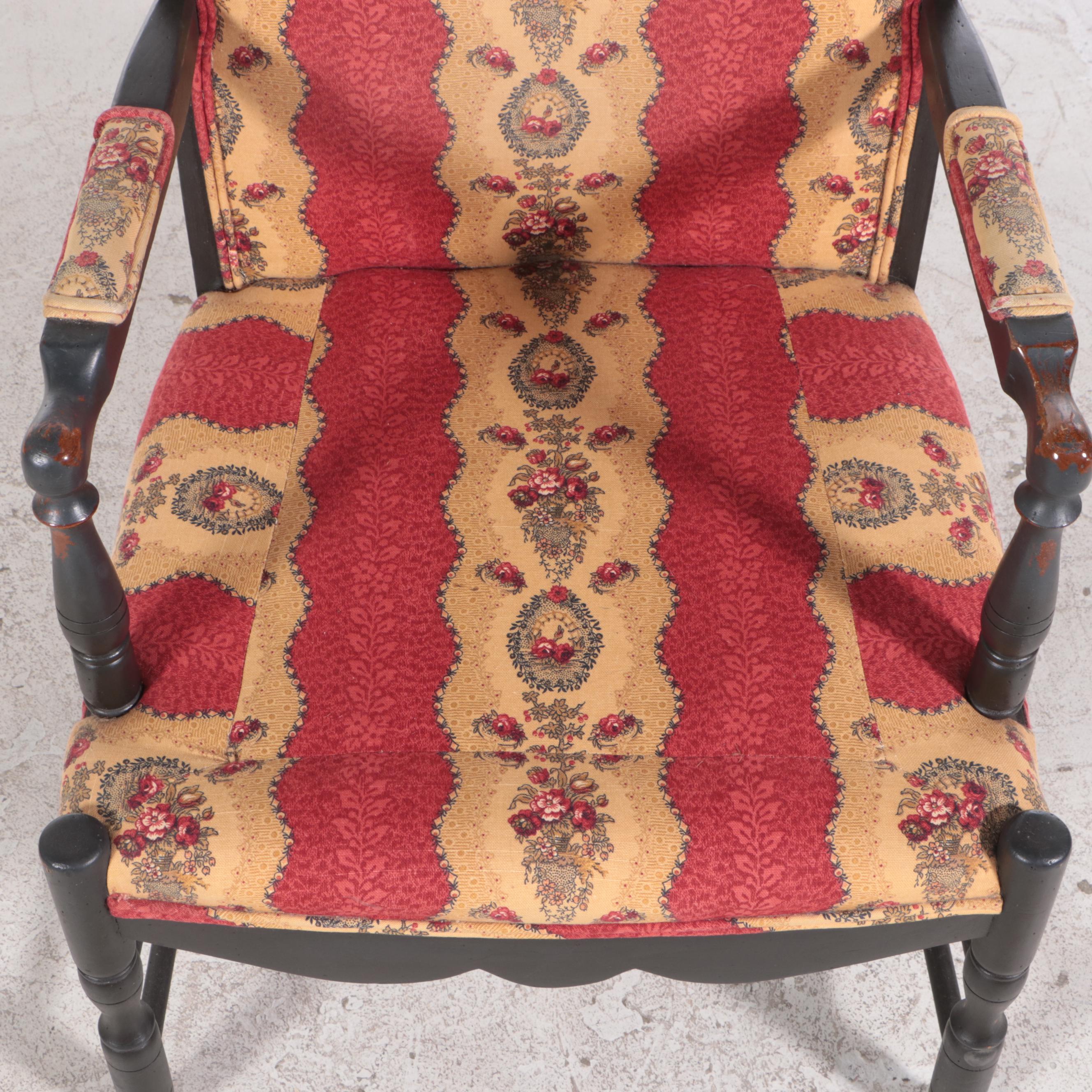 French Provincial Style Ebonized and Custom-Upholstered Armchair