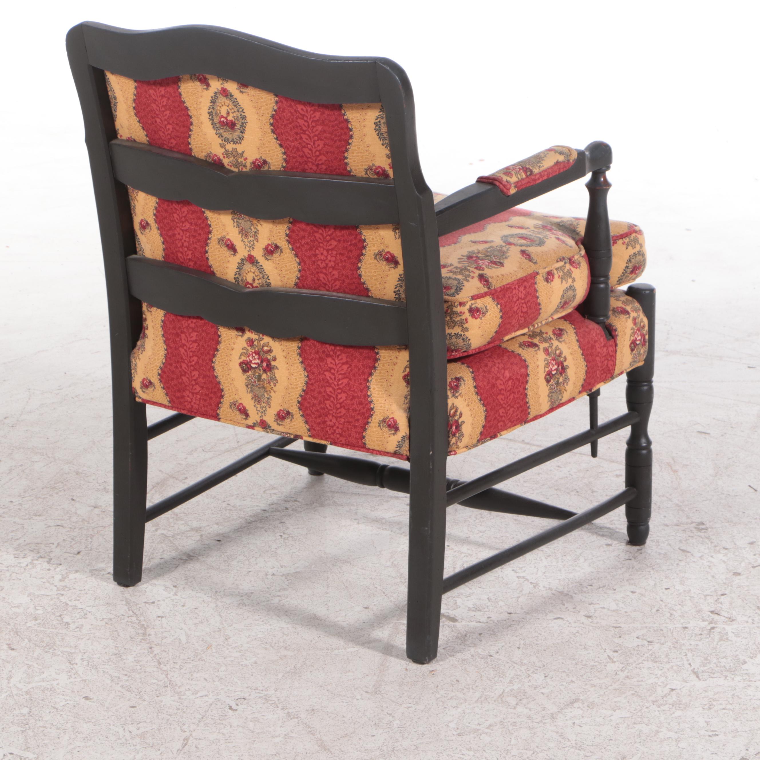French Provincial Style Ebonized and Custom-Upholstered Armchair
