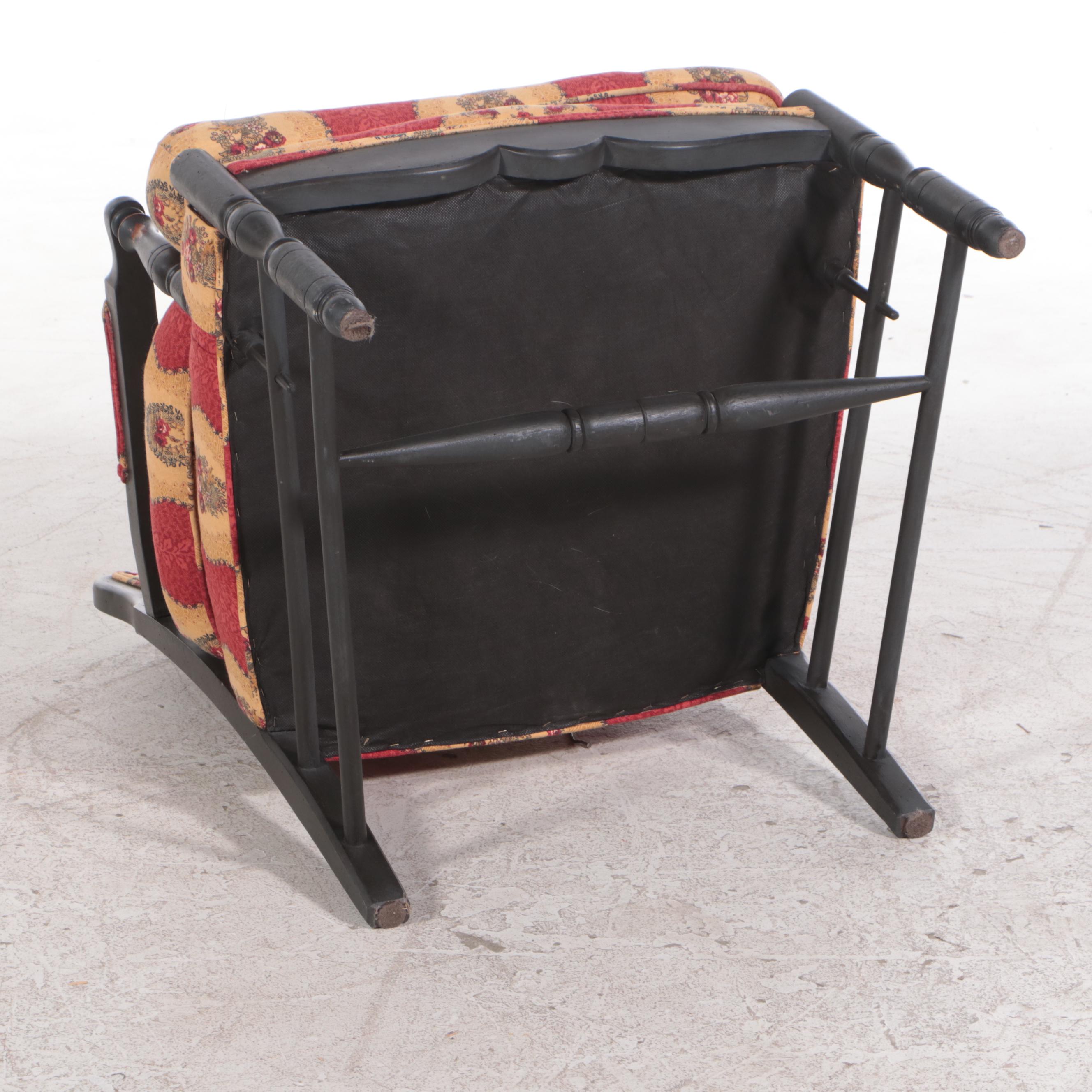 French Provincial Style Ebonized and Custom-Upholstered Armchair