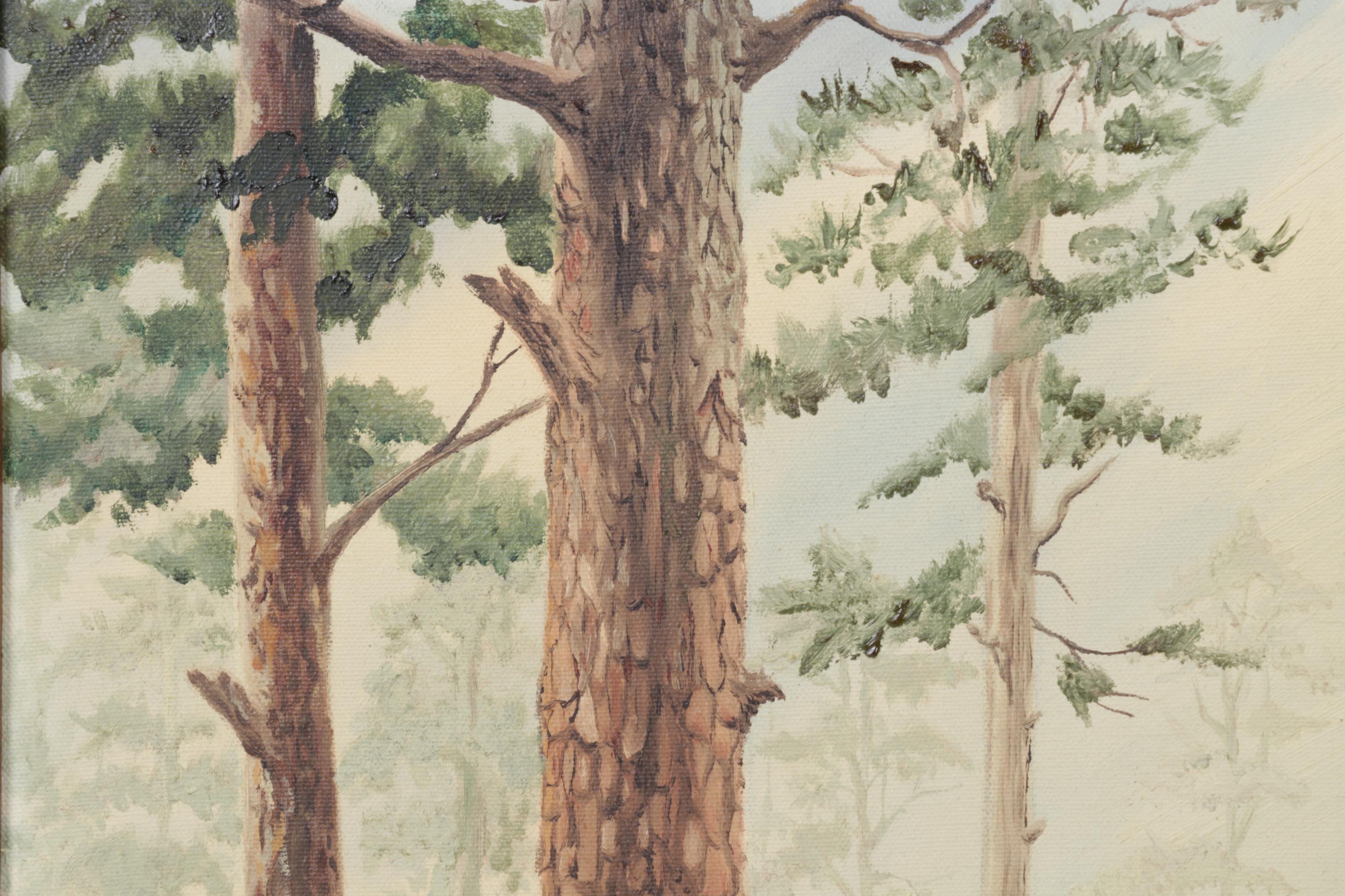 J. Simkins Rural Landscape Oil Painting of Log Cabin, Circa 1965