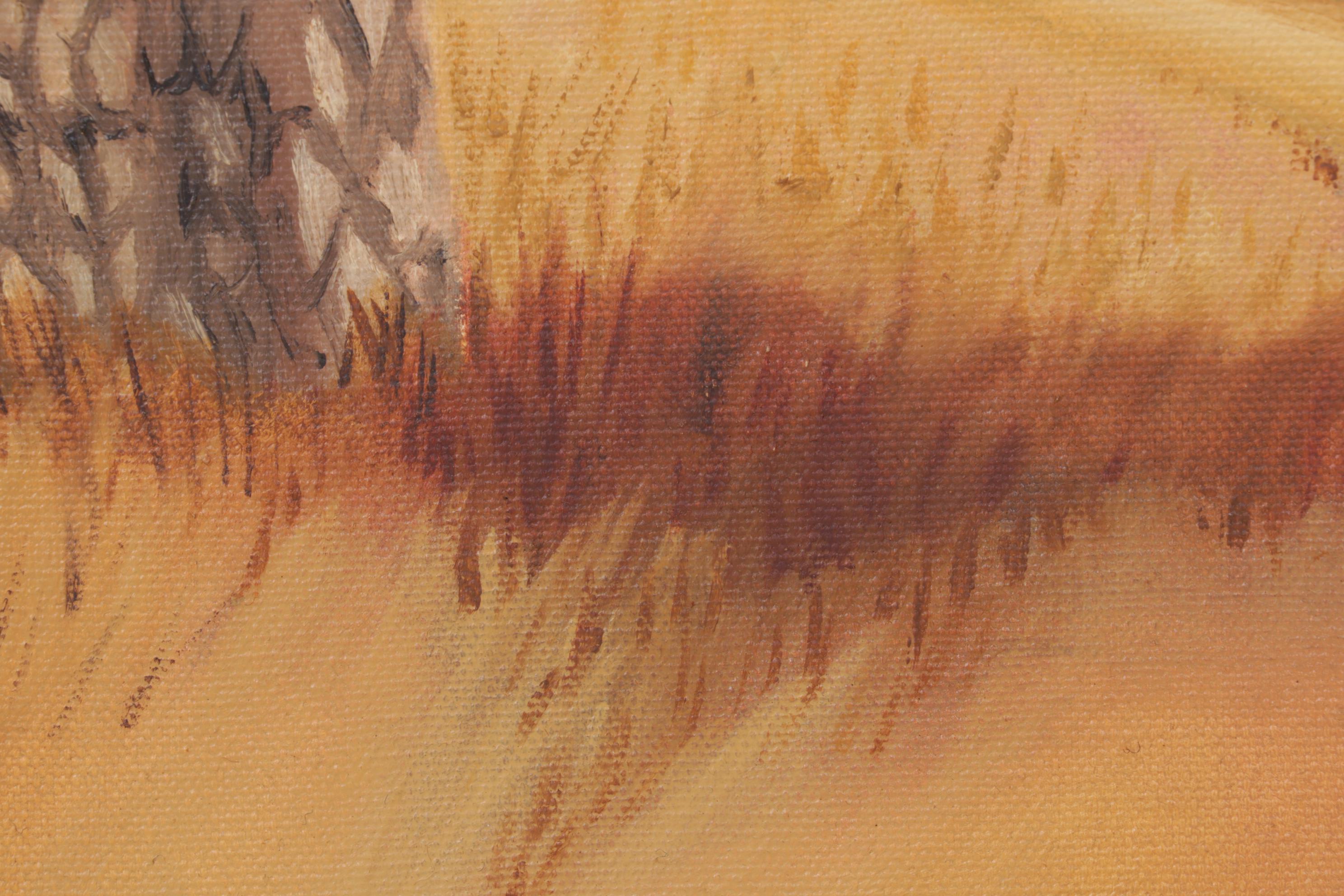 J. Simkins Rural Landscape Oil Painting of Log Cabin, Circa 1965