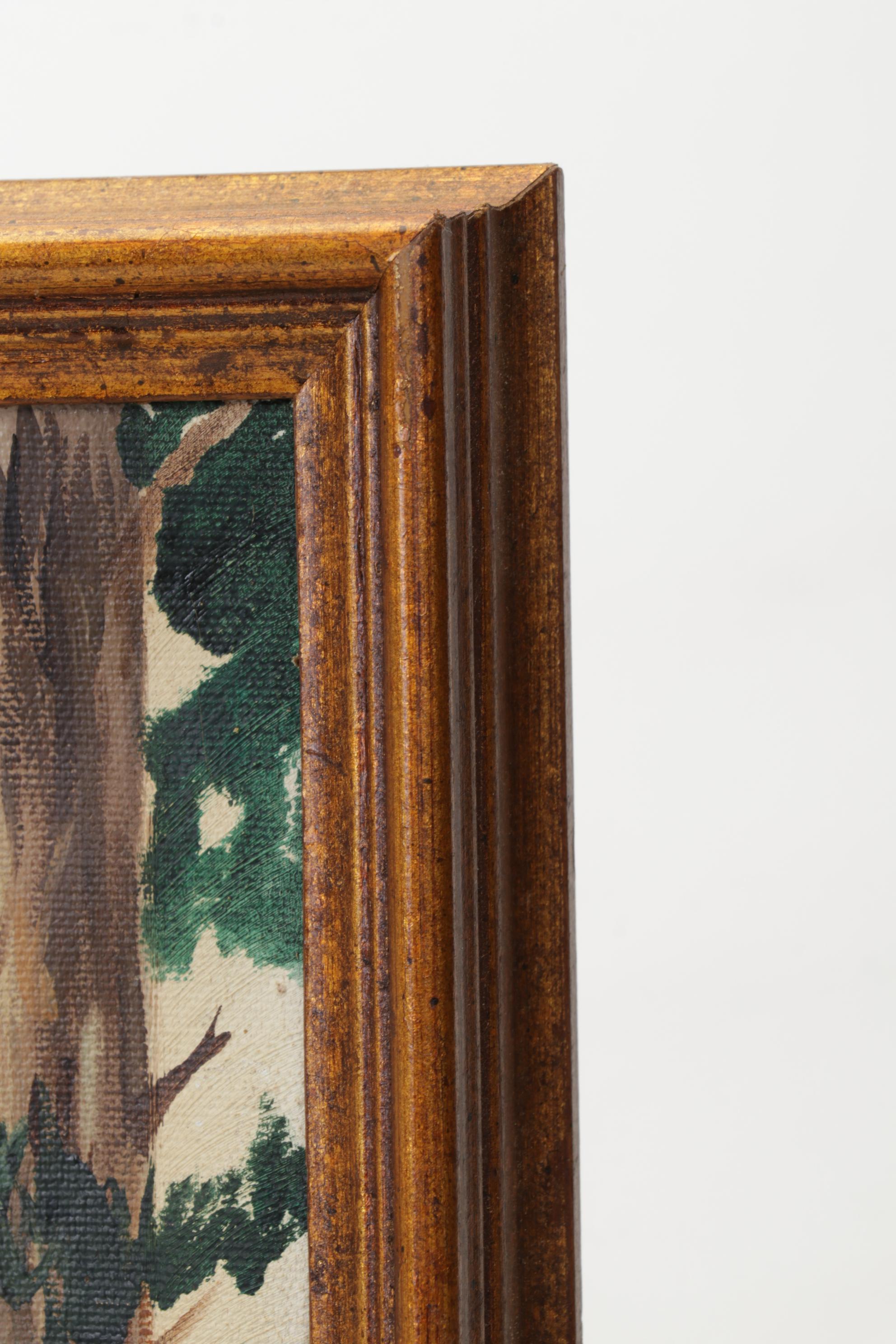 J. Simkins Rural Landscape Oil Painting of Log Cabin, Circa 1965