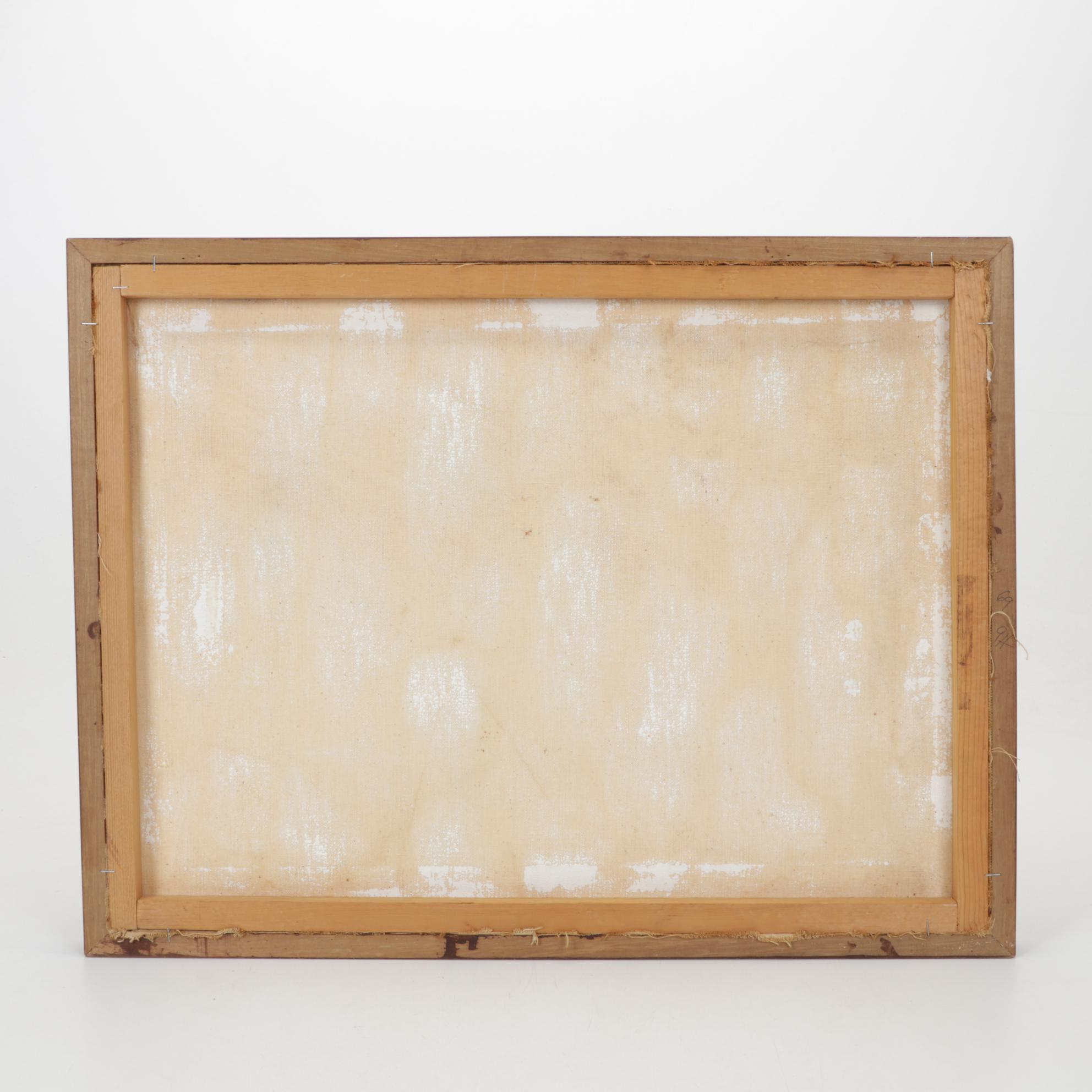 J. Simkins Rural Landscape Oil Painting of Log Cabin, Circa 1965