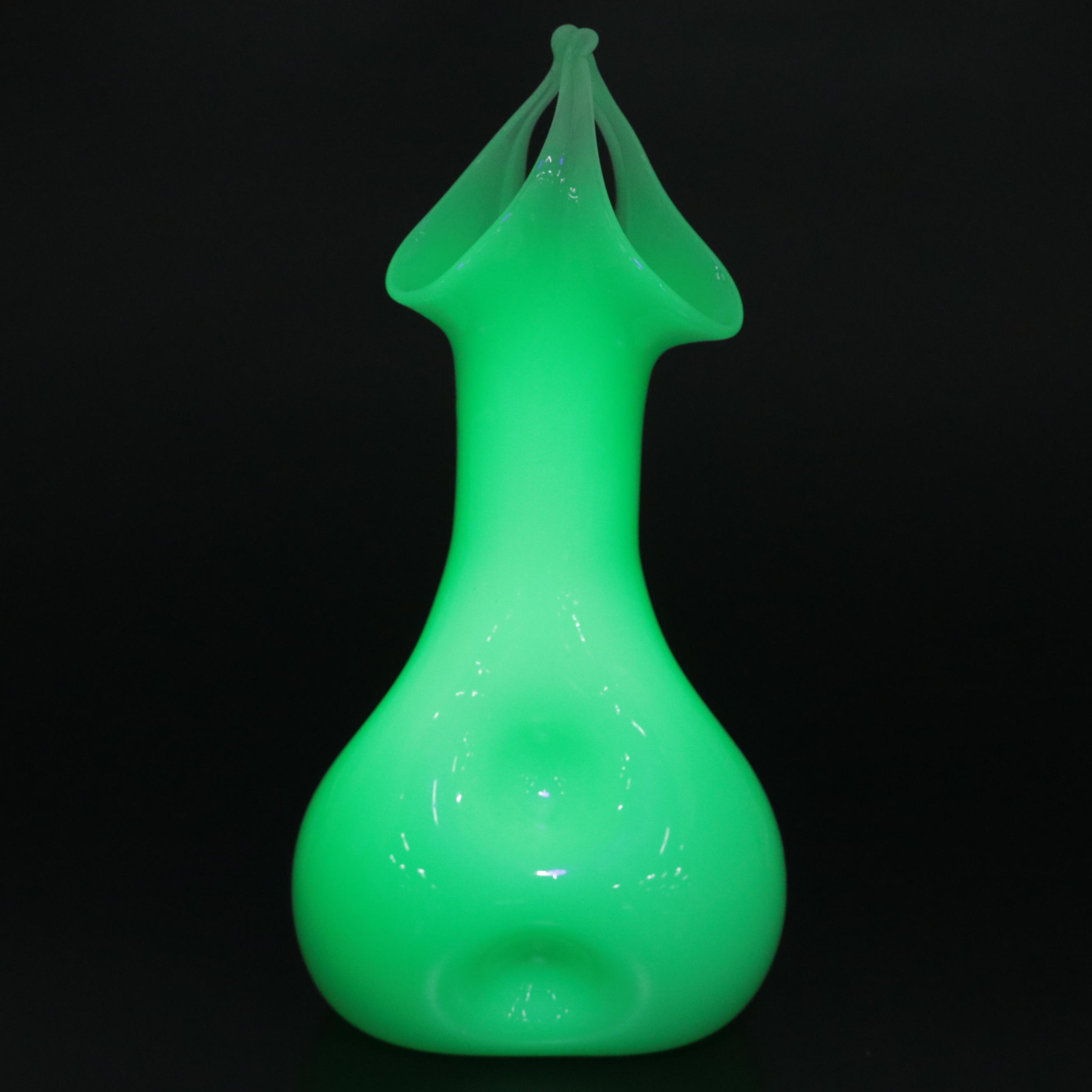 Handmade Uranium Jadite Art Glass Vase