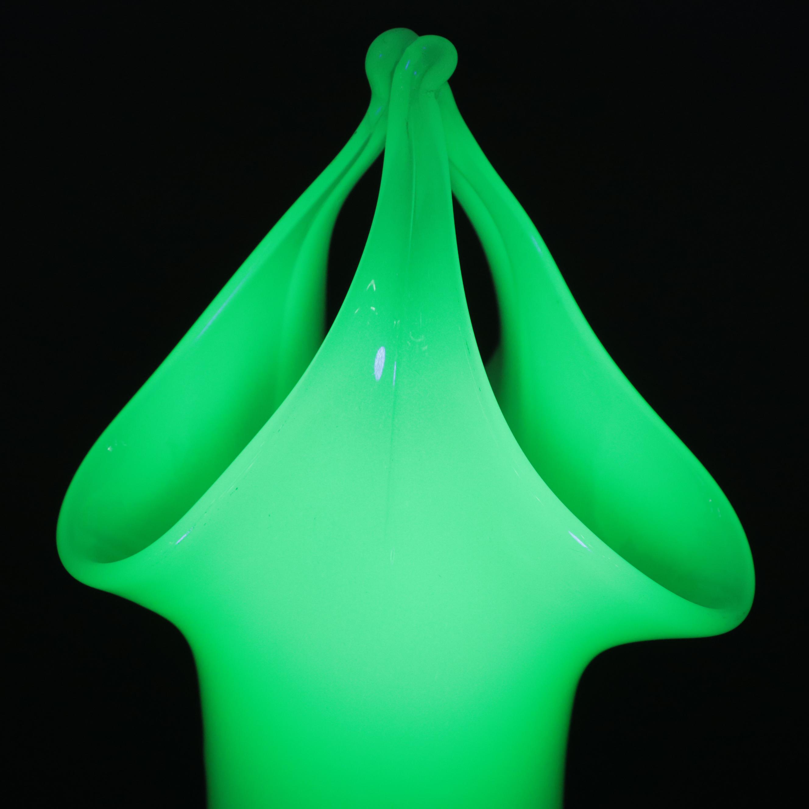 Handmade Uranium Jadite Art Glass Vase