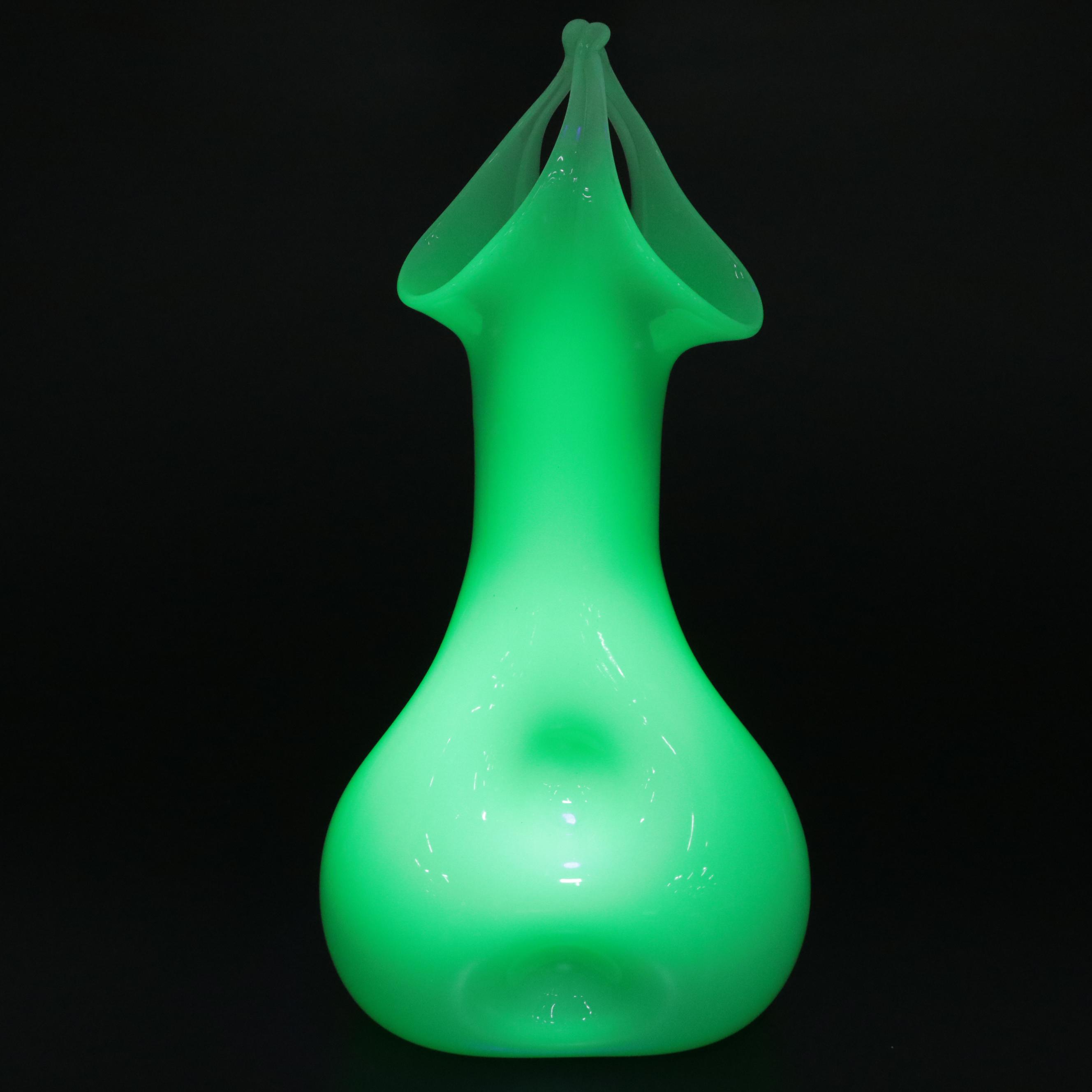 Handmade Uranium Jadite Art Glass Vase
