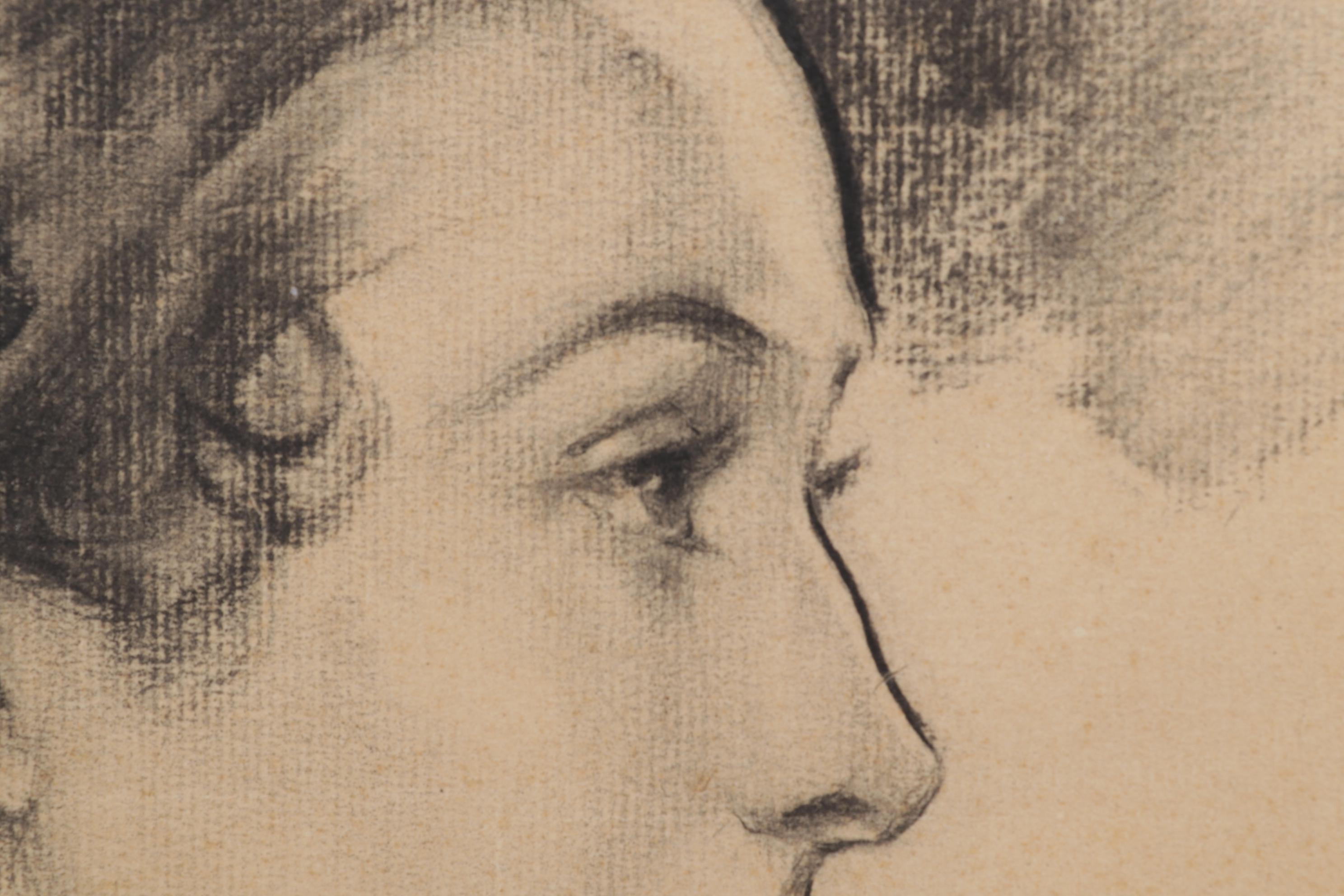Helen Holt Hawley Portrait Charcoal Drawing of Woman in Profile, Circa 1930