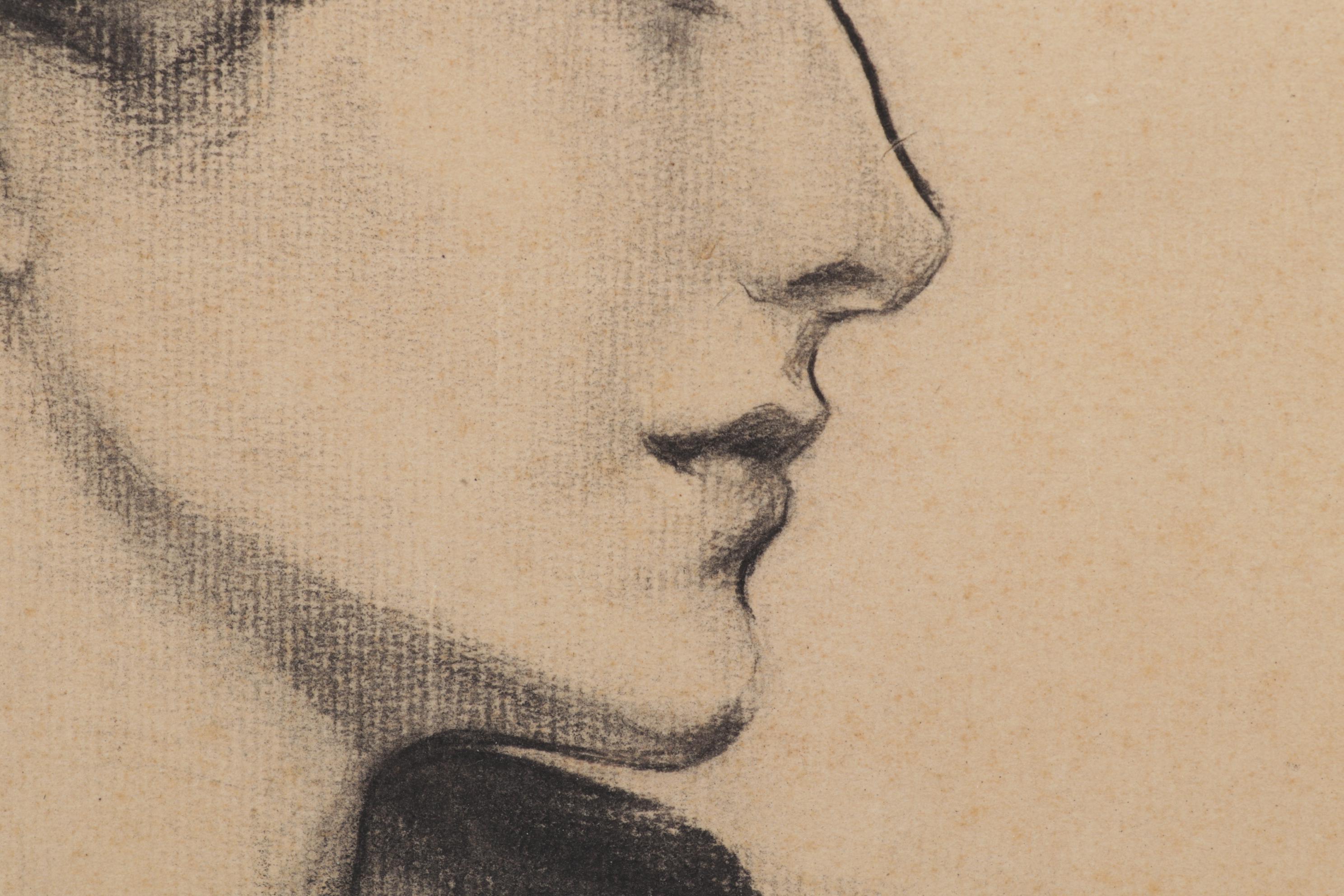 Helen Holt Hawley Portrait Charcoal Drawing of Woman in Profile, Circa 1930
