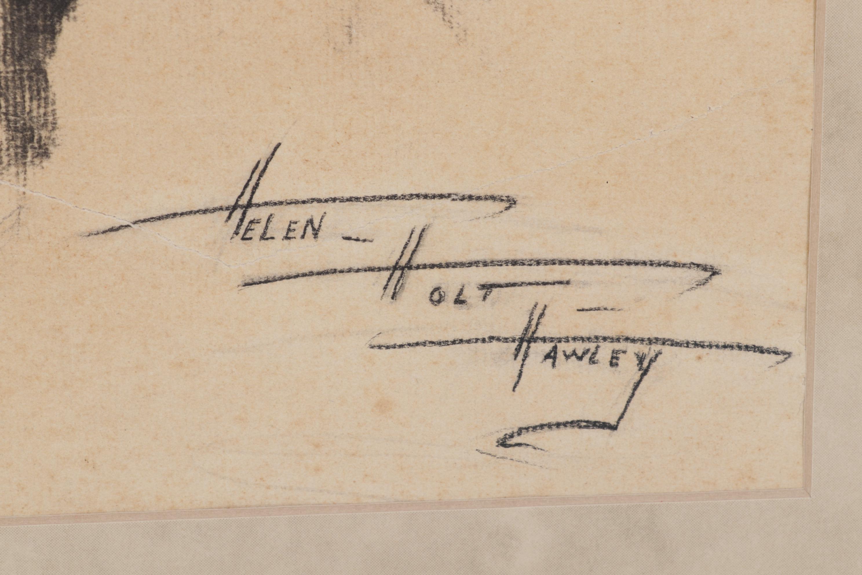 Helen Holt Hawley Portrait Charcoal Drawing of Woman in Profile, Circa 1930