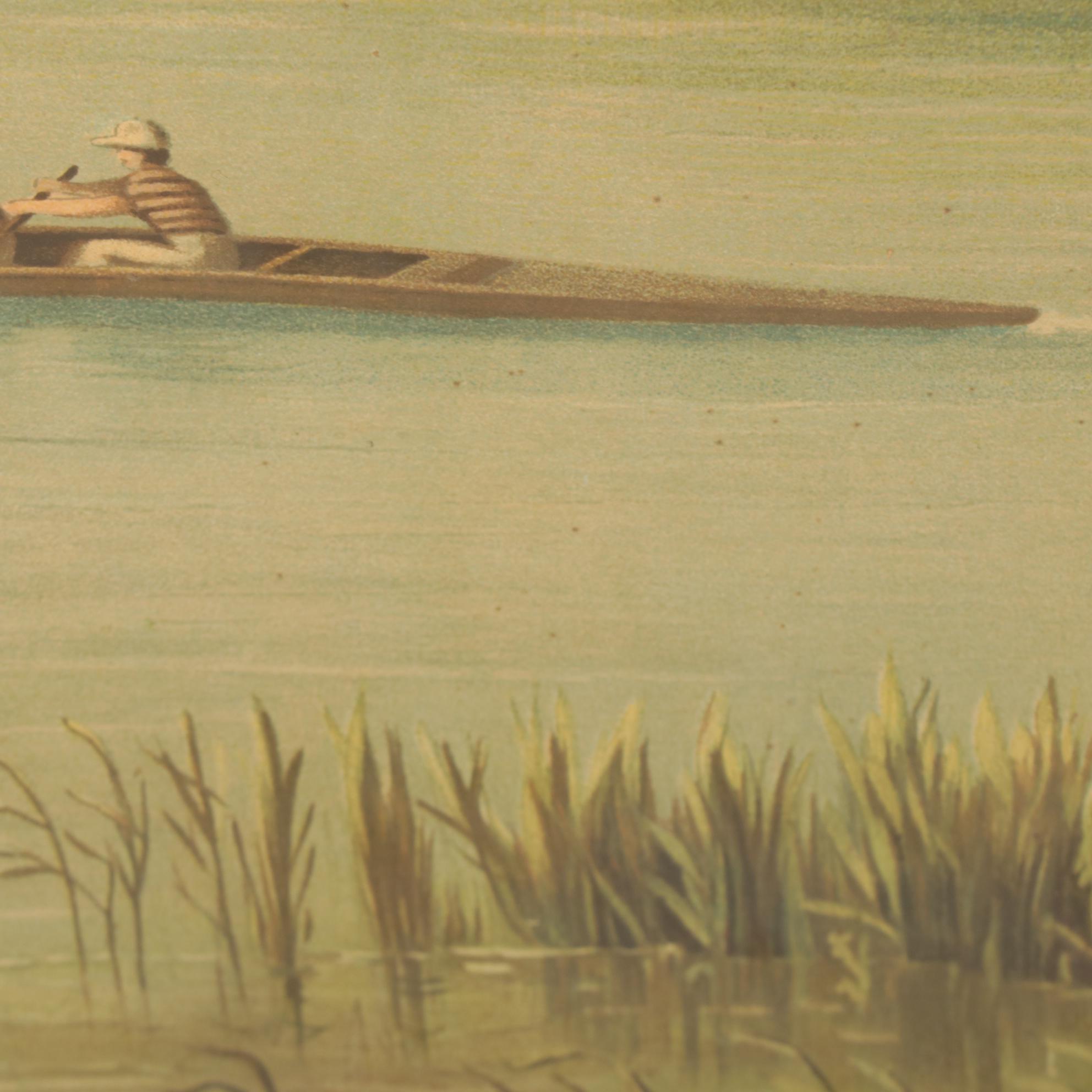 Riverside Landscape Color Lithograph, Early 20th Century