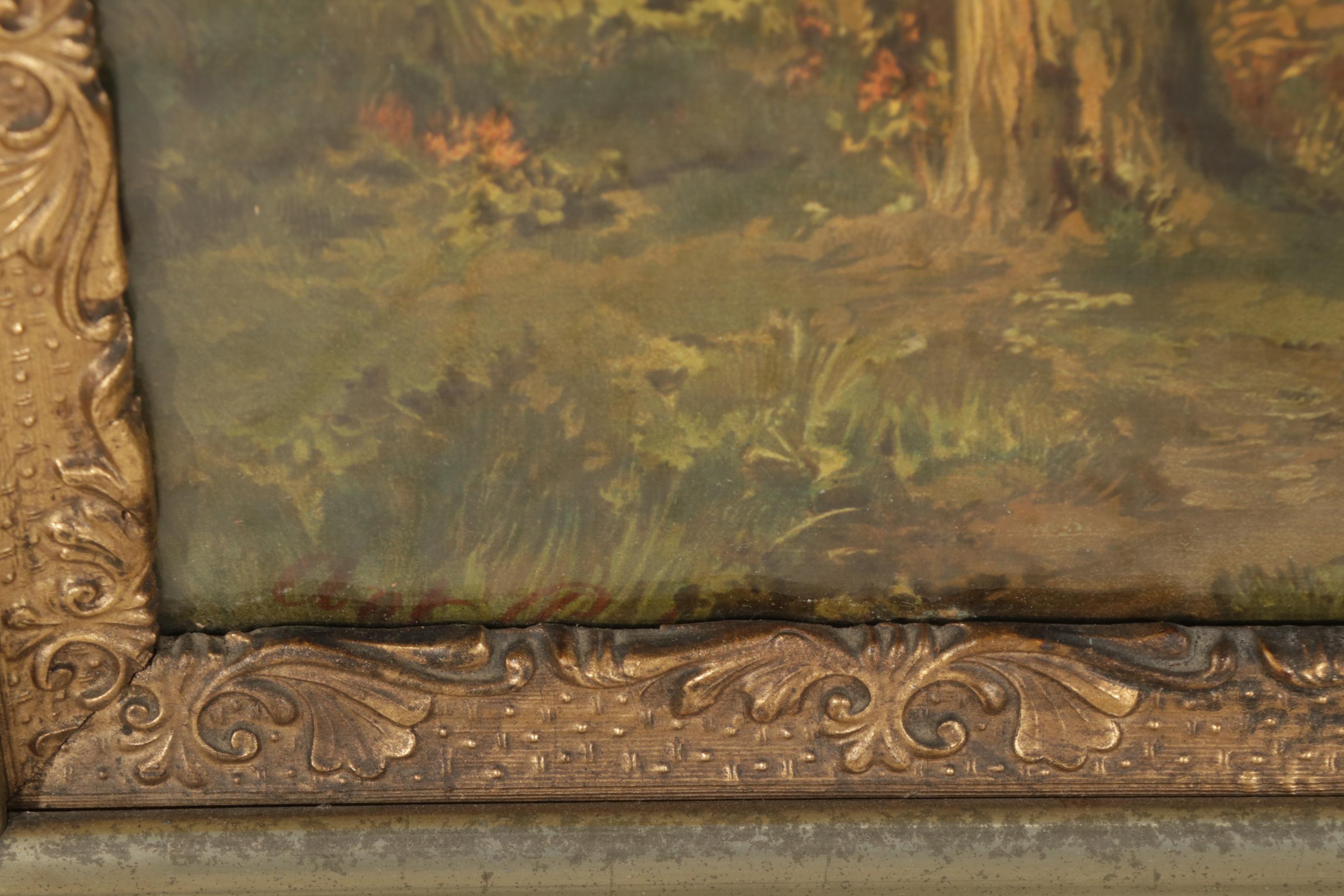 Riverside Landscape Color Lithograph, Early 20th Century