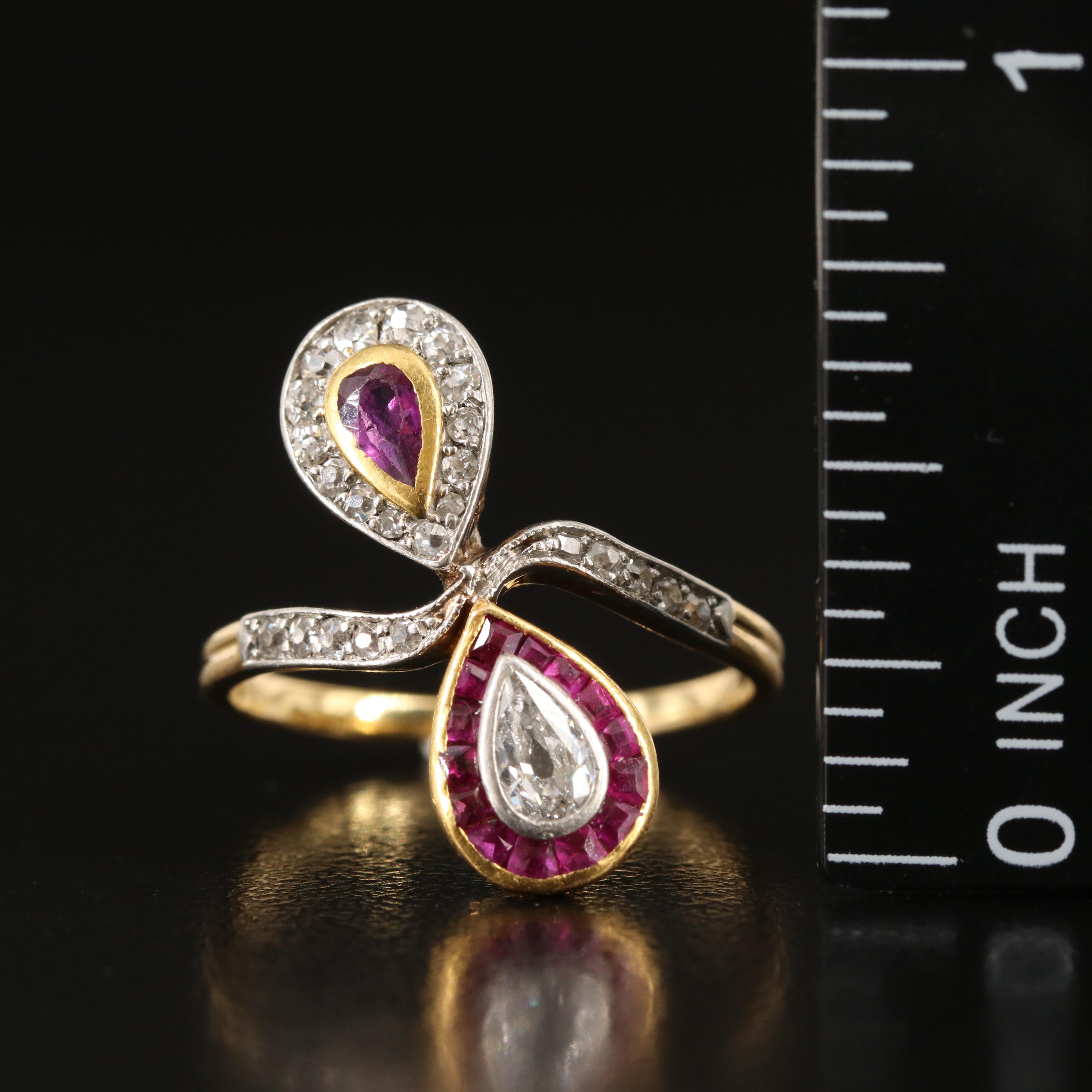 Edwardian 18K Diamond and Ruby Ring with Platinum Accents