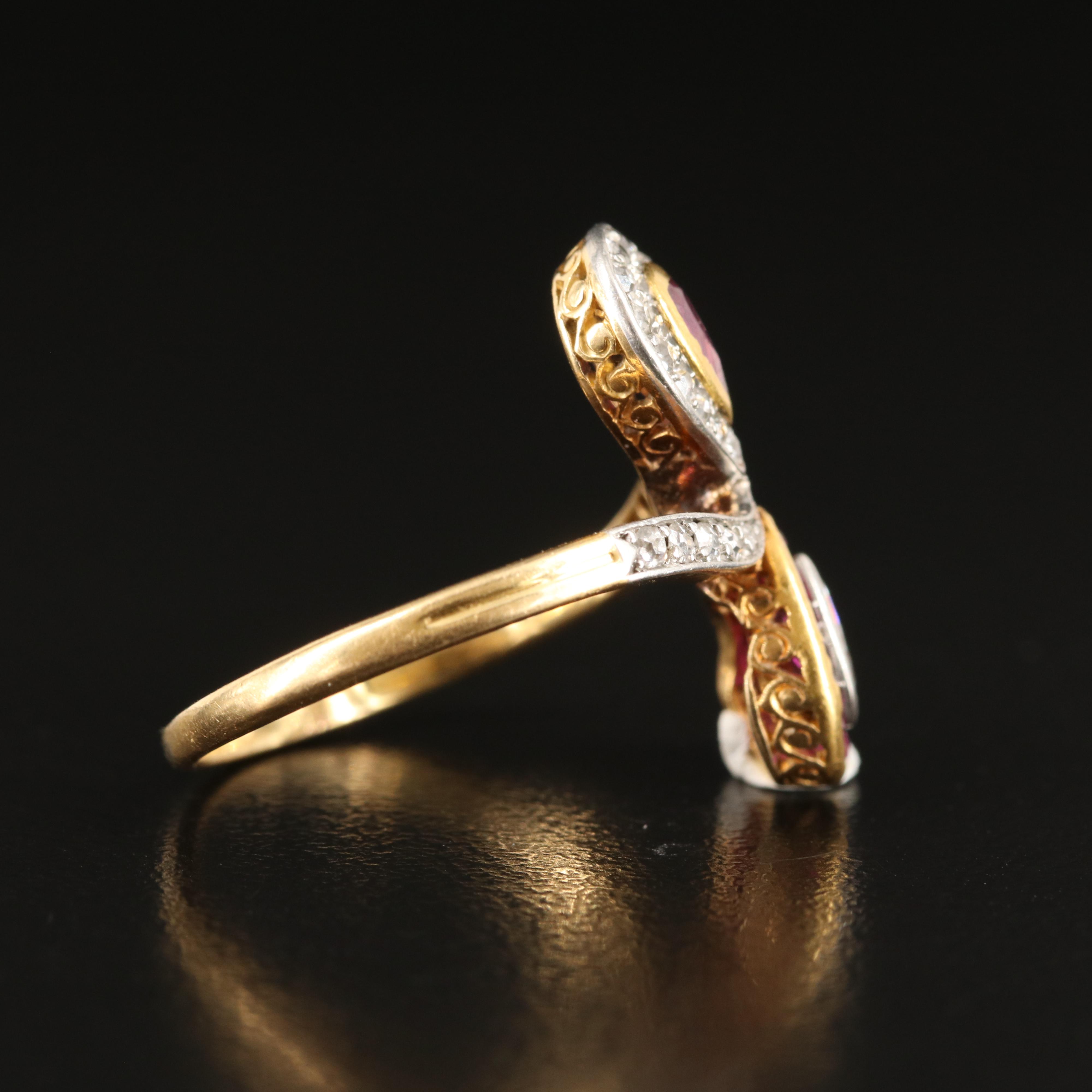Edwardian 18K Diamond and Ruby Ring with Platinum Accents