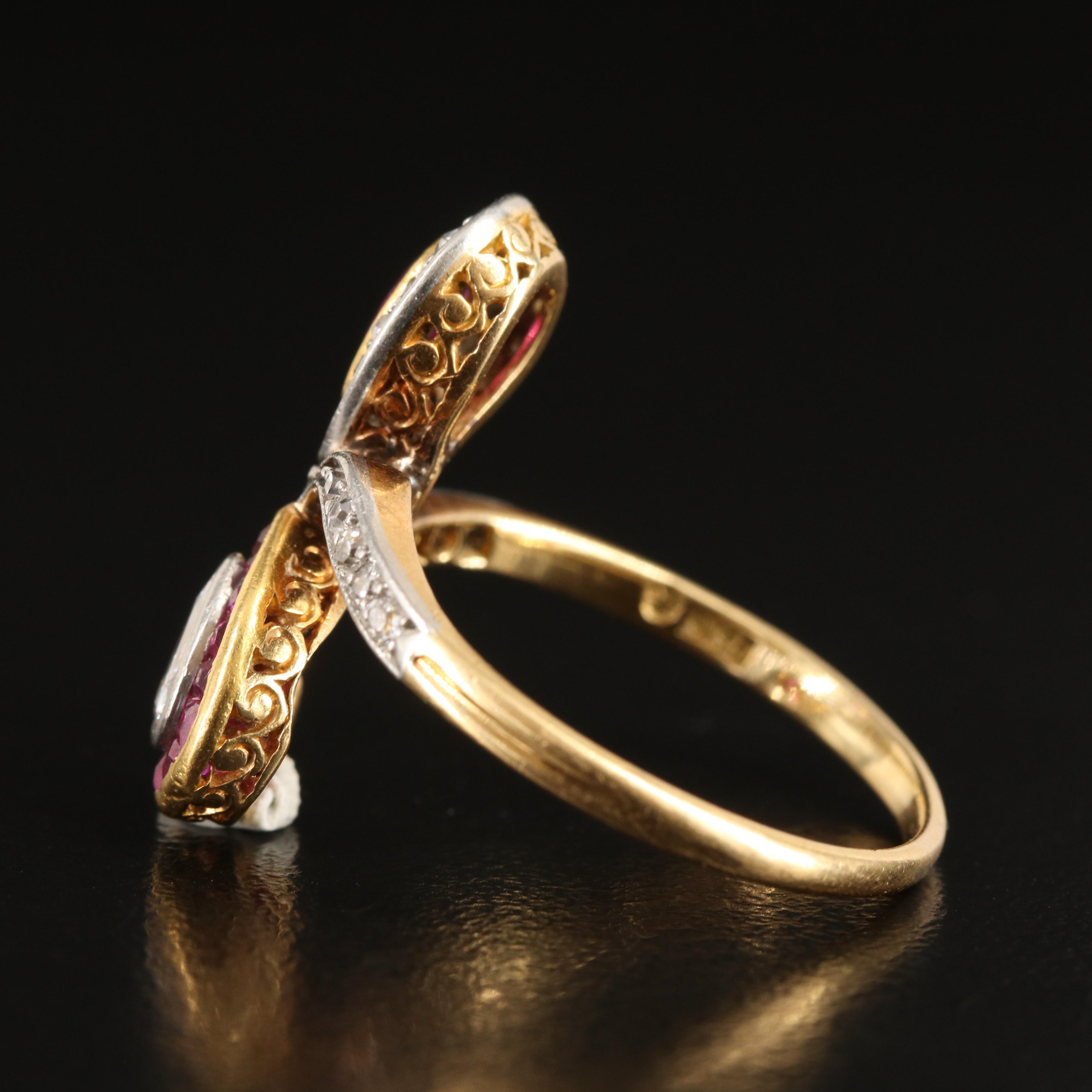 Edwardian 18K Diamond and Ruby Ring with Platinum Accents