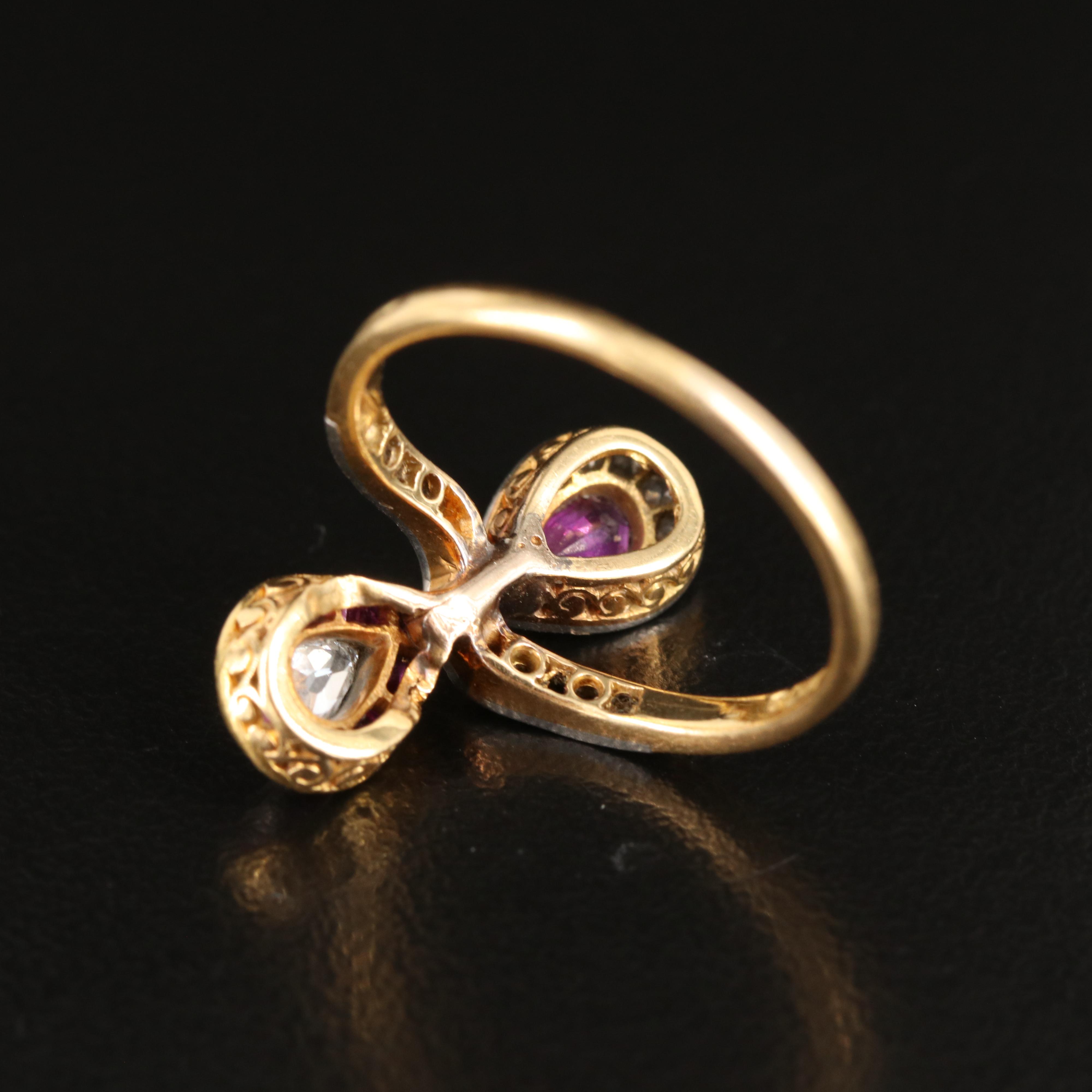 Edwardian 18K Diamond and Ruby Ring with Platinum Accents