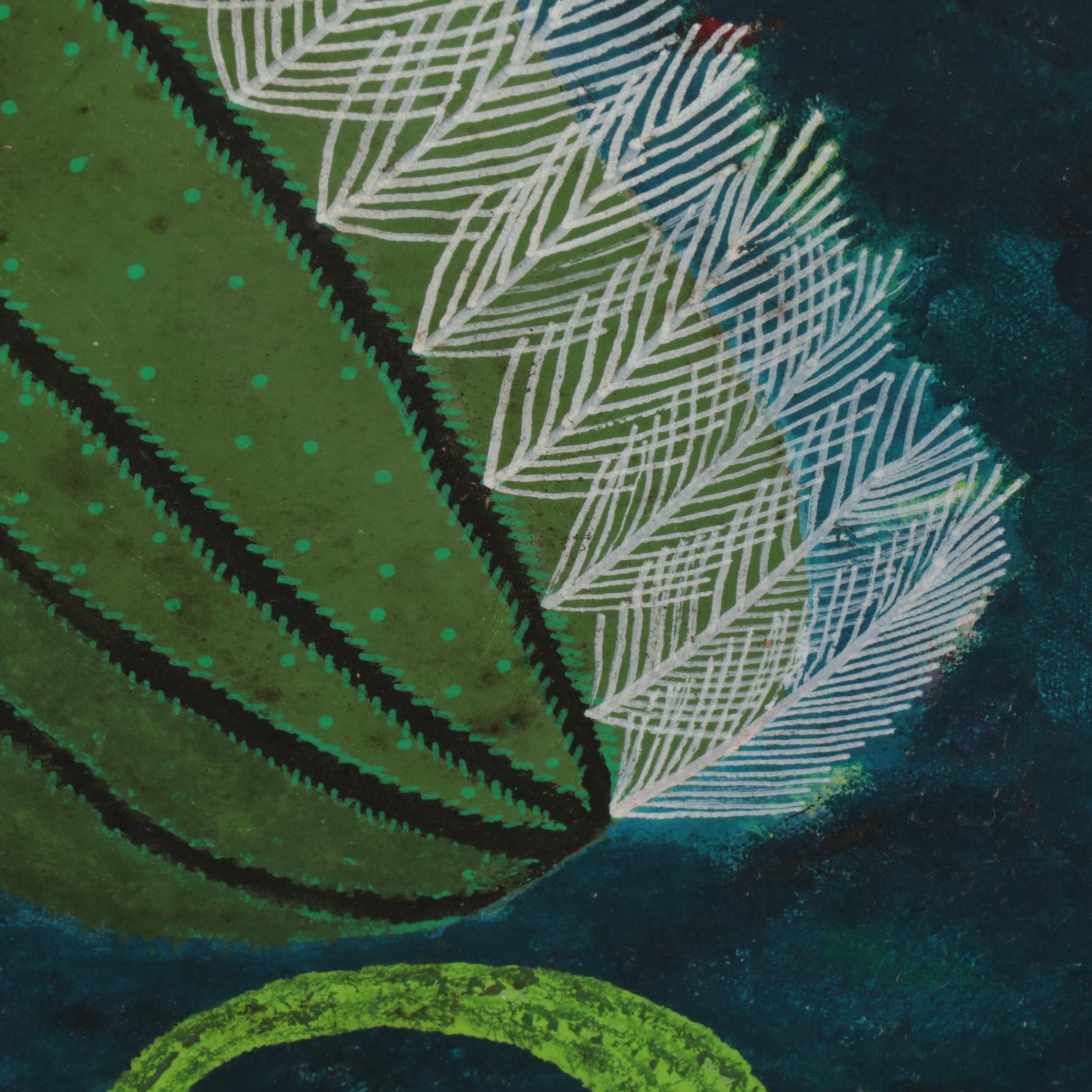 Surreal Acrylic Painting of Couple Embracing as Mythic Creatures