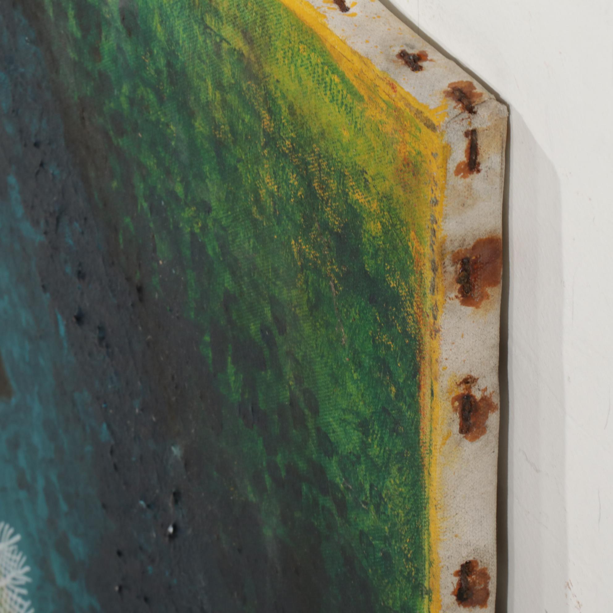 Surreal Acrylic Painting of Couple Embracing as Mythic Creatures