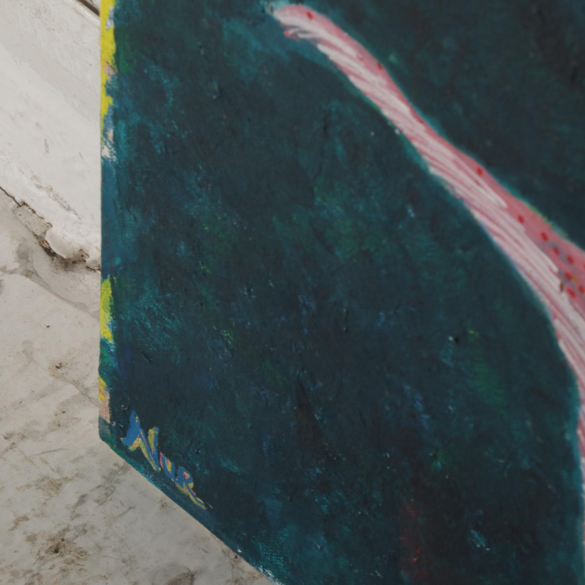 Surreal Acrylic Painting of Couple Embracing as Mythic Creatures