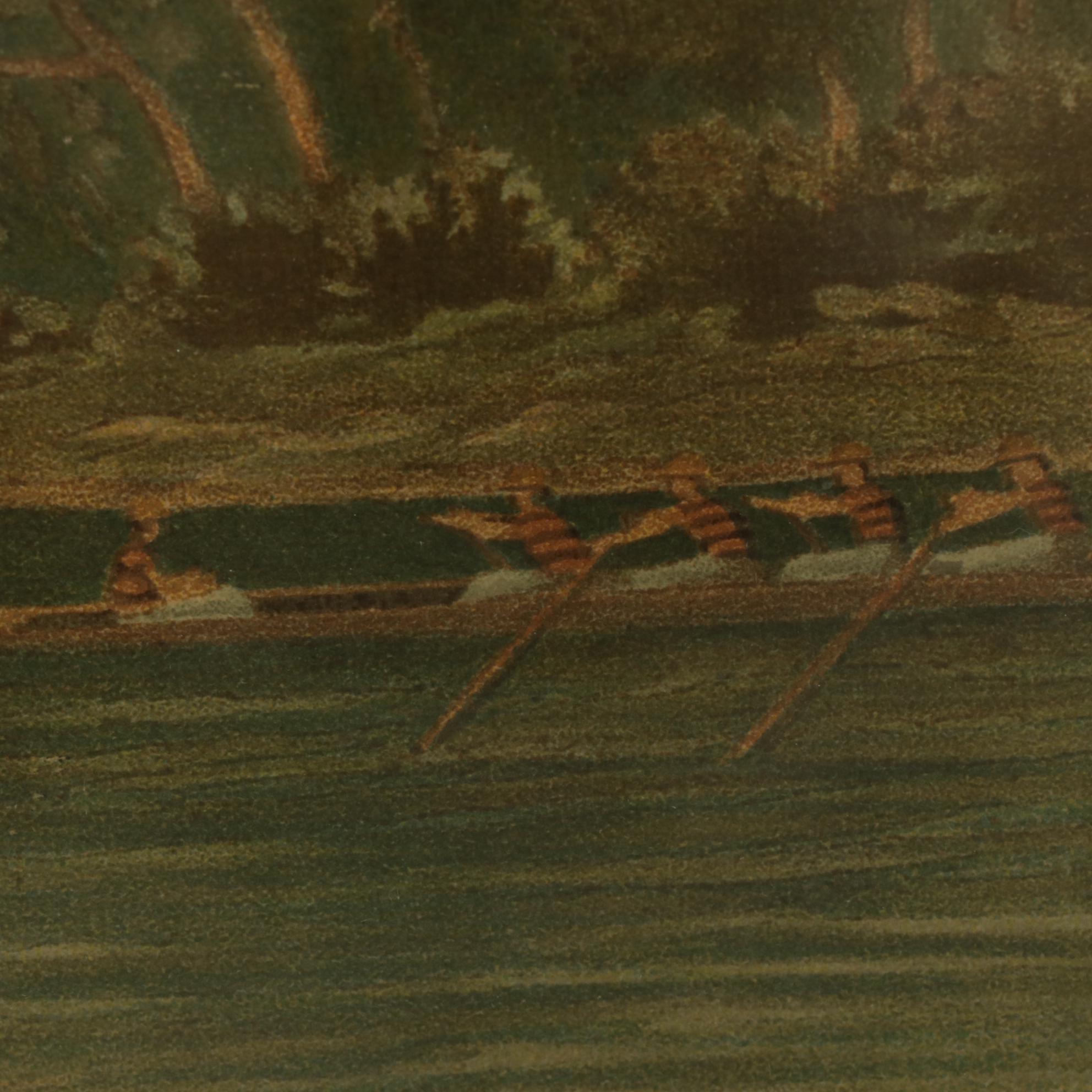 Riverside Landscape Color Lithograph, Early 20th Century