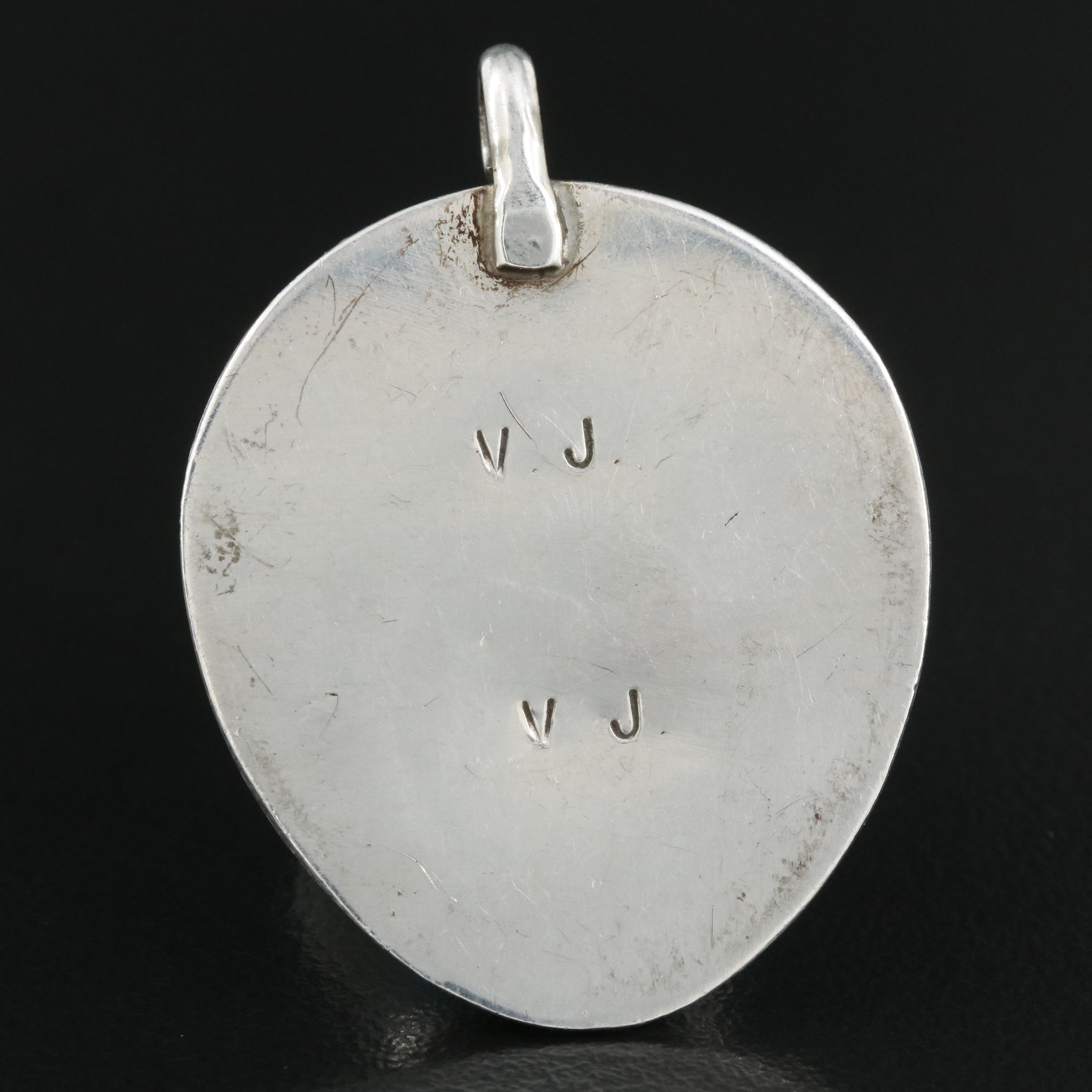 Western Style Signed Turquoise Bear Claw Pendant