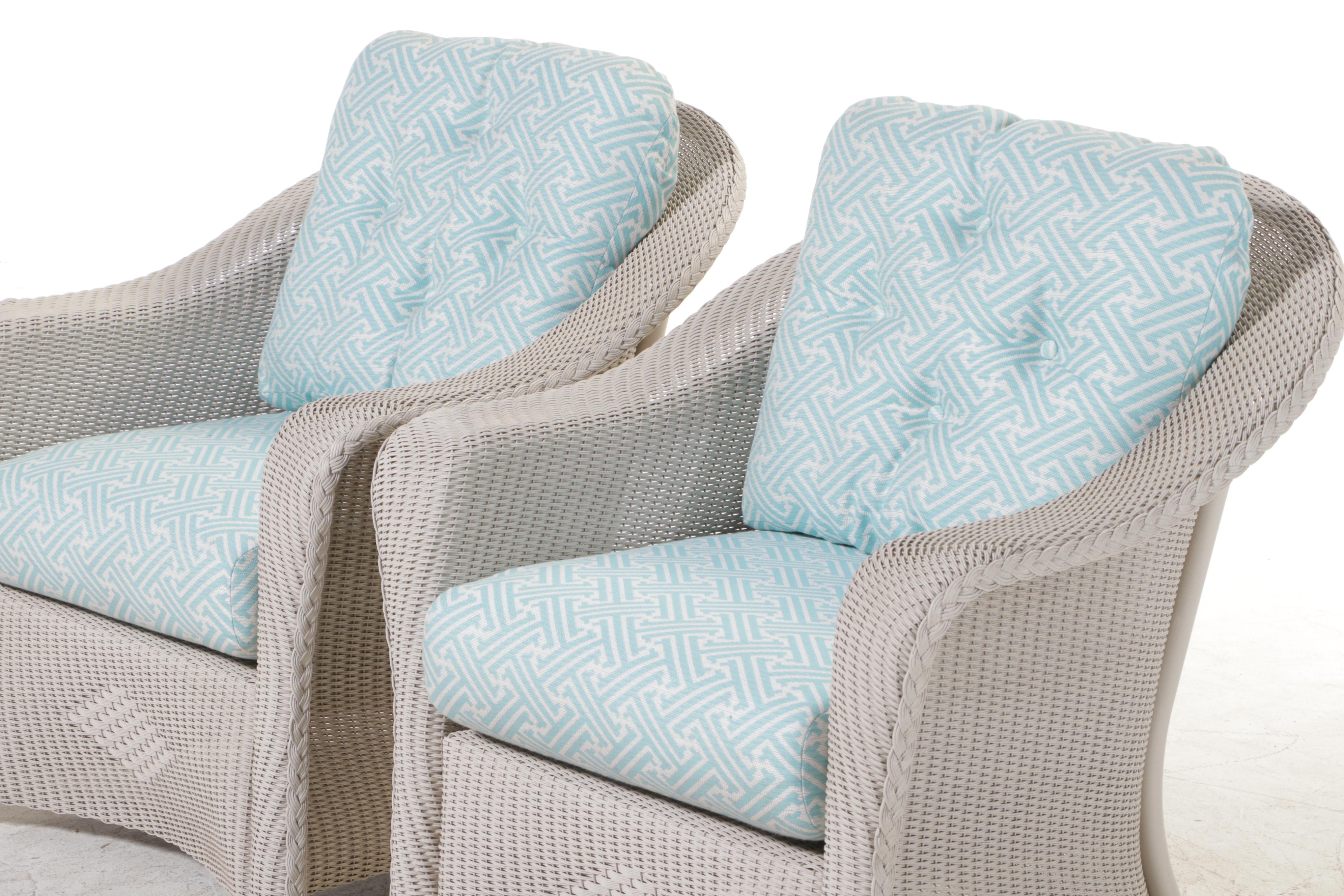 Pair of Lloyd/Flanders "Reflections" Lloyd Loom Wicker Patio Lounge Chairs