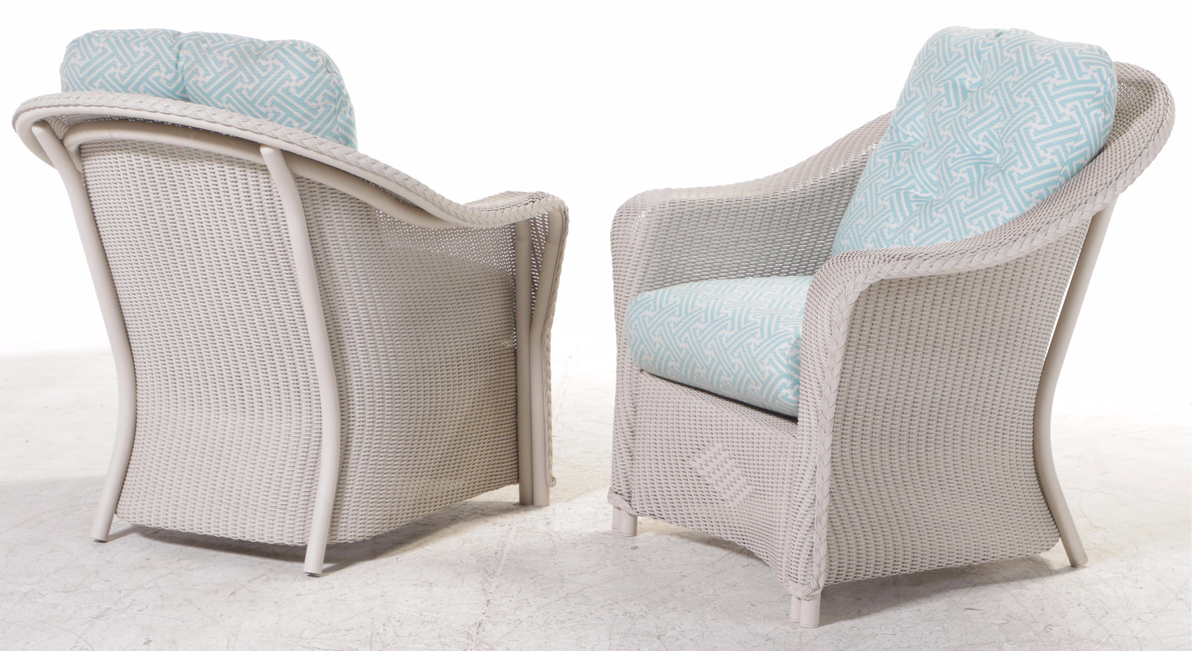 Pair of Lloyd/Flanders "Reflections" Lloyd Loom Wicker Patio Lounge Chairs