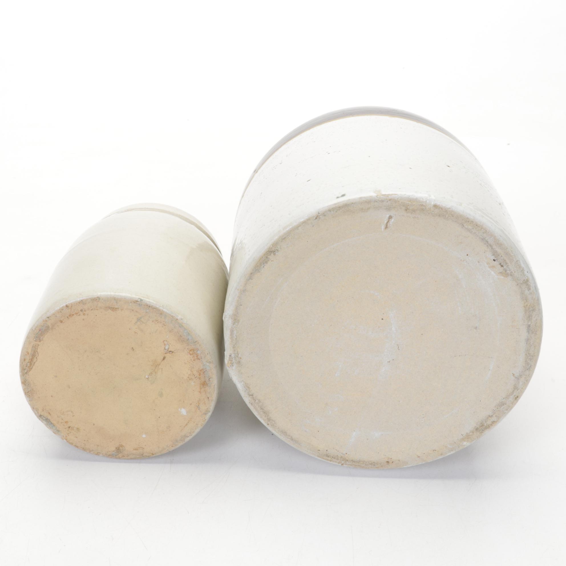 Stoneware Crocks and Jug with Copper Molds, 20th Century