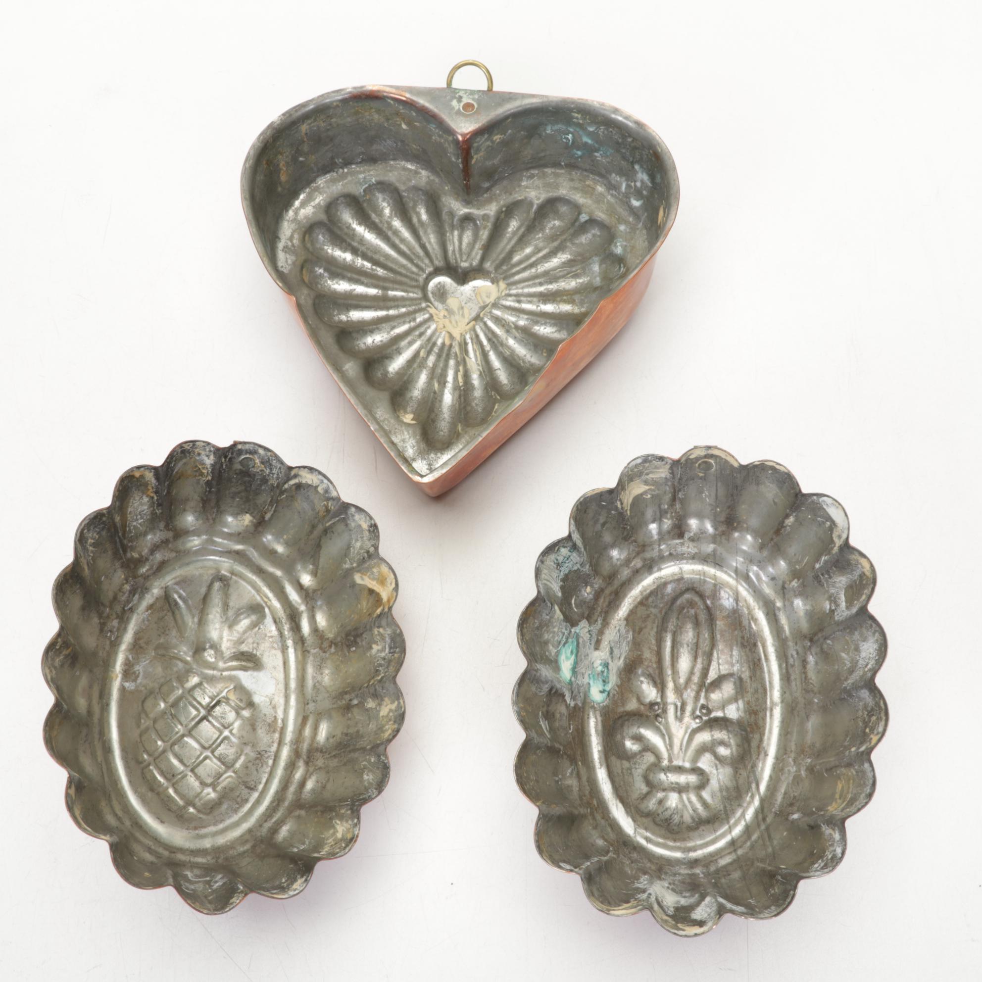 Stoneware Crocks and Jug with Copper Molds, 20th Century