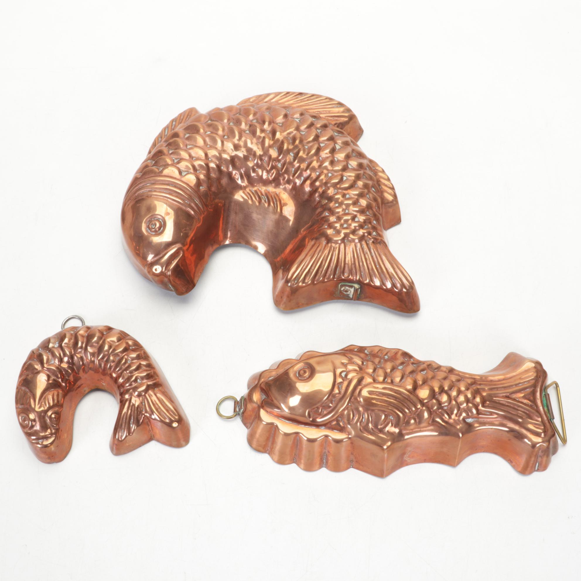 Stoneware Crocks and Jug with Copper Molds, 20th Century