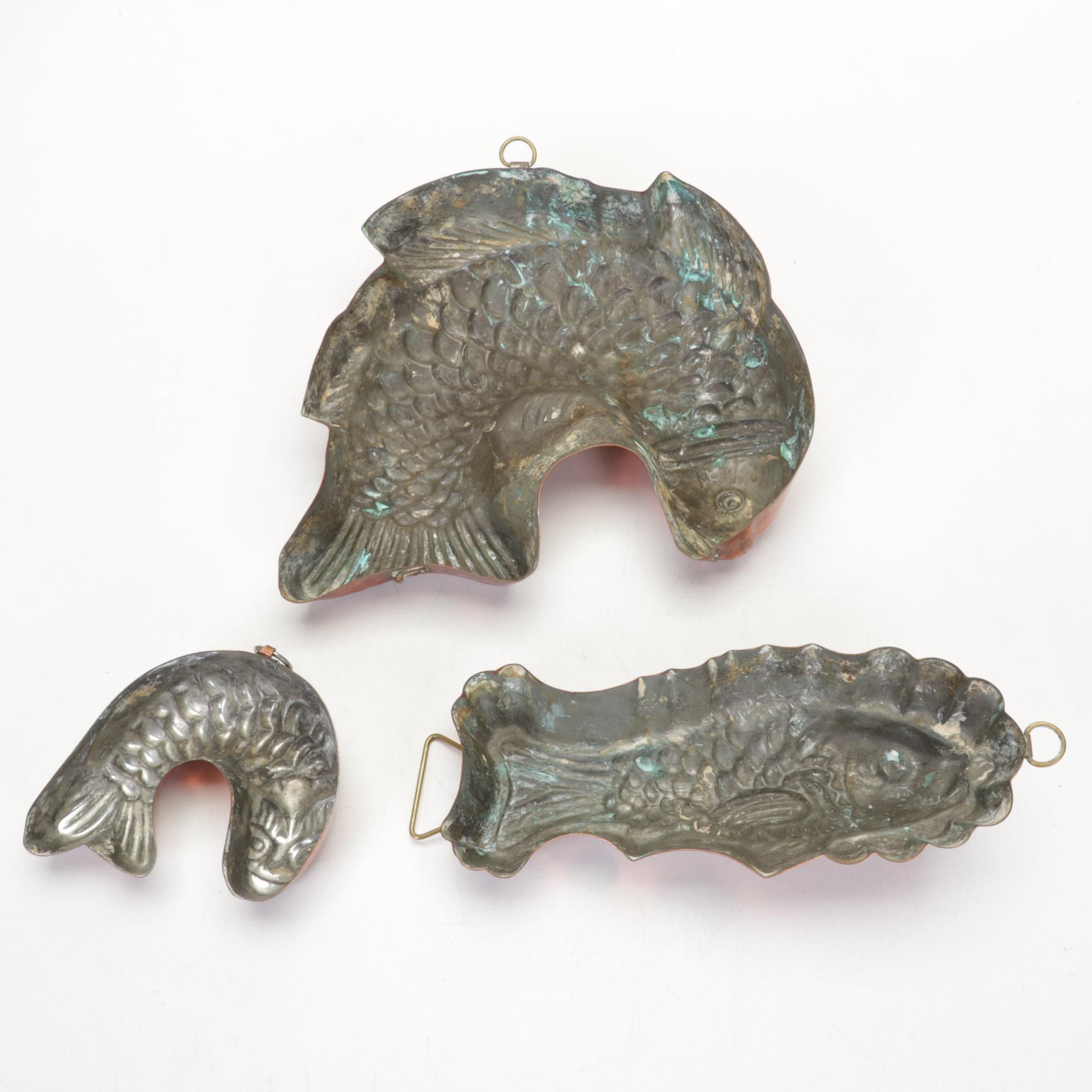 Stoneware Crocks and Jug with Copper Molds, 20th Century