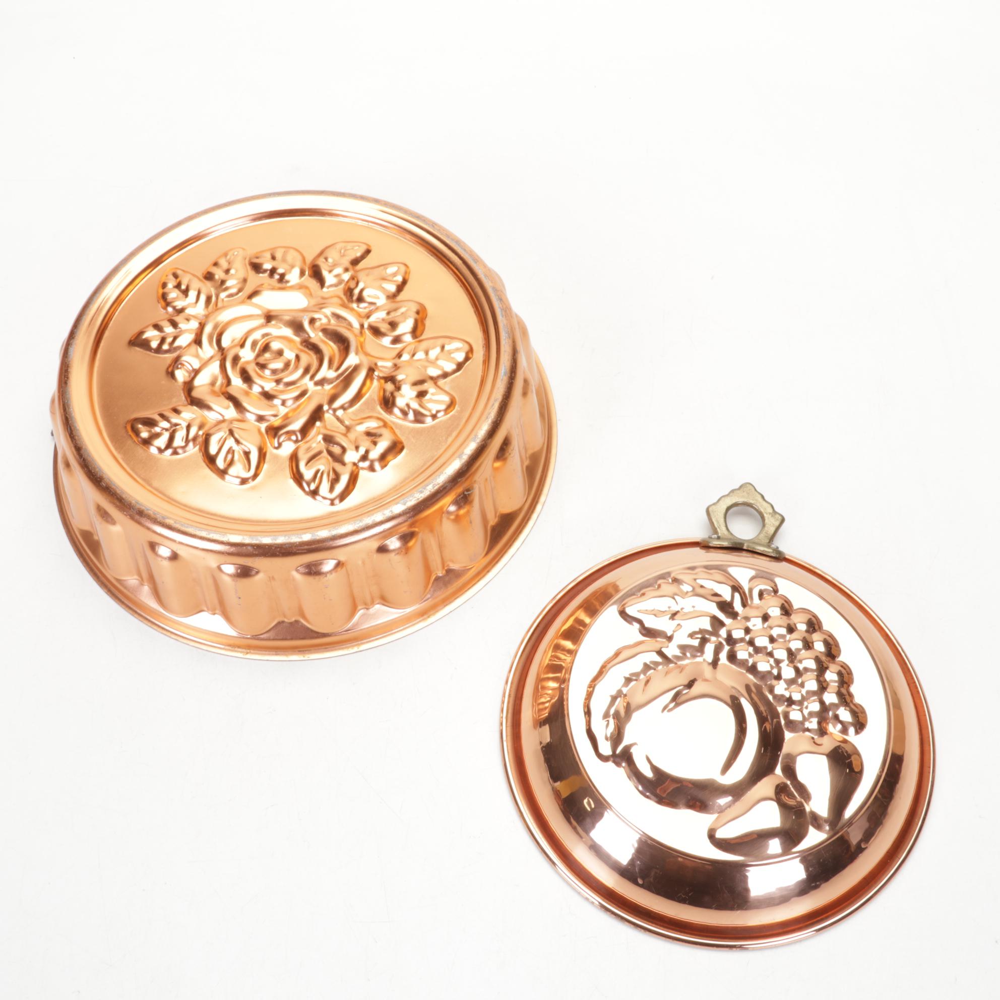 Stoneware Crocks and Jug with Copper Molds, 20th Century