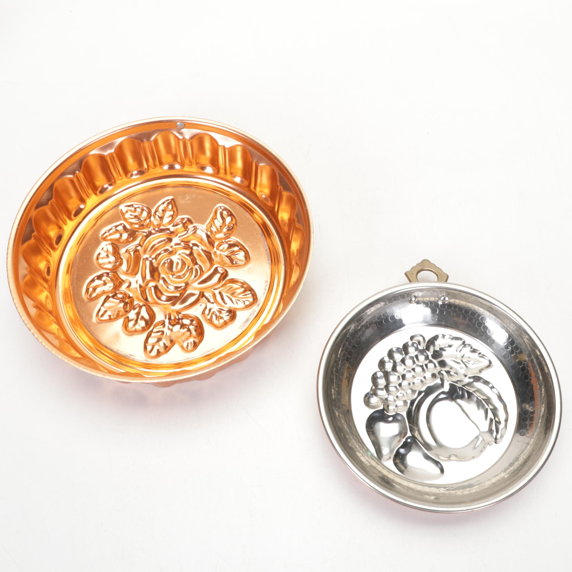 Stoneware Crocks and Jug with Copper Molds, 20th Century