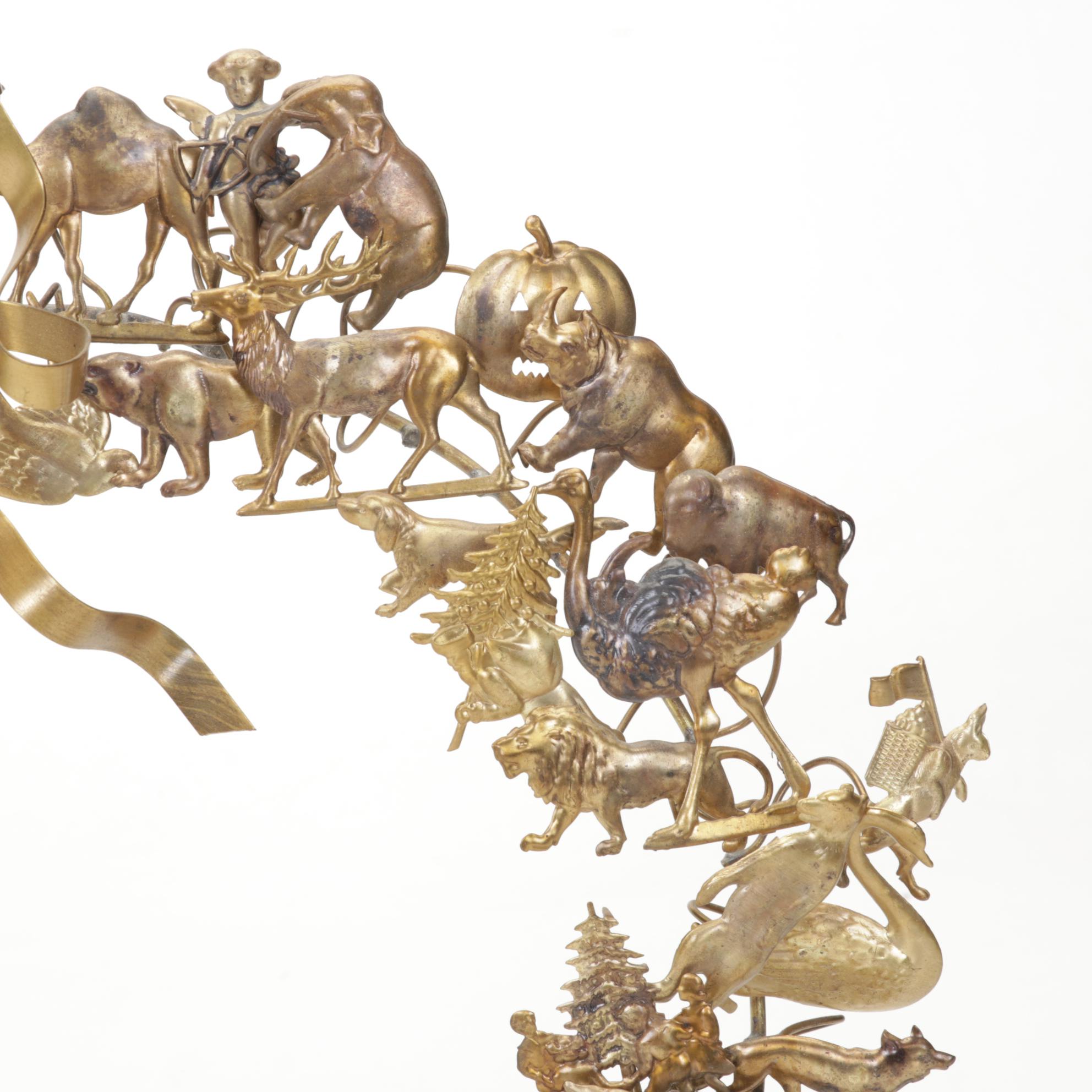 Petits Choses Brass All Holiday Victorian Style Wreath, 1980s