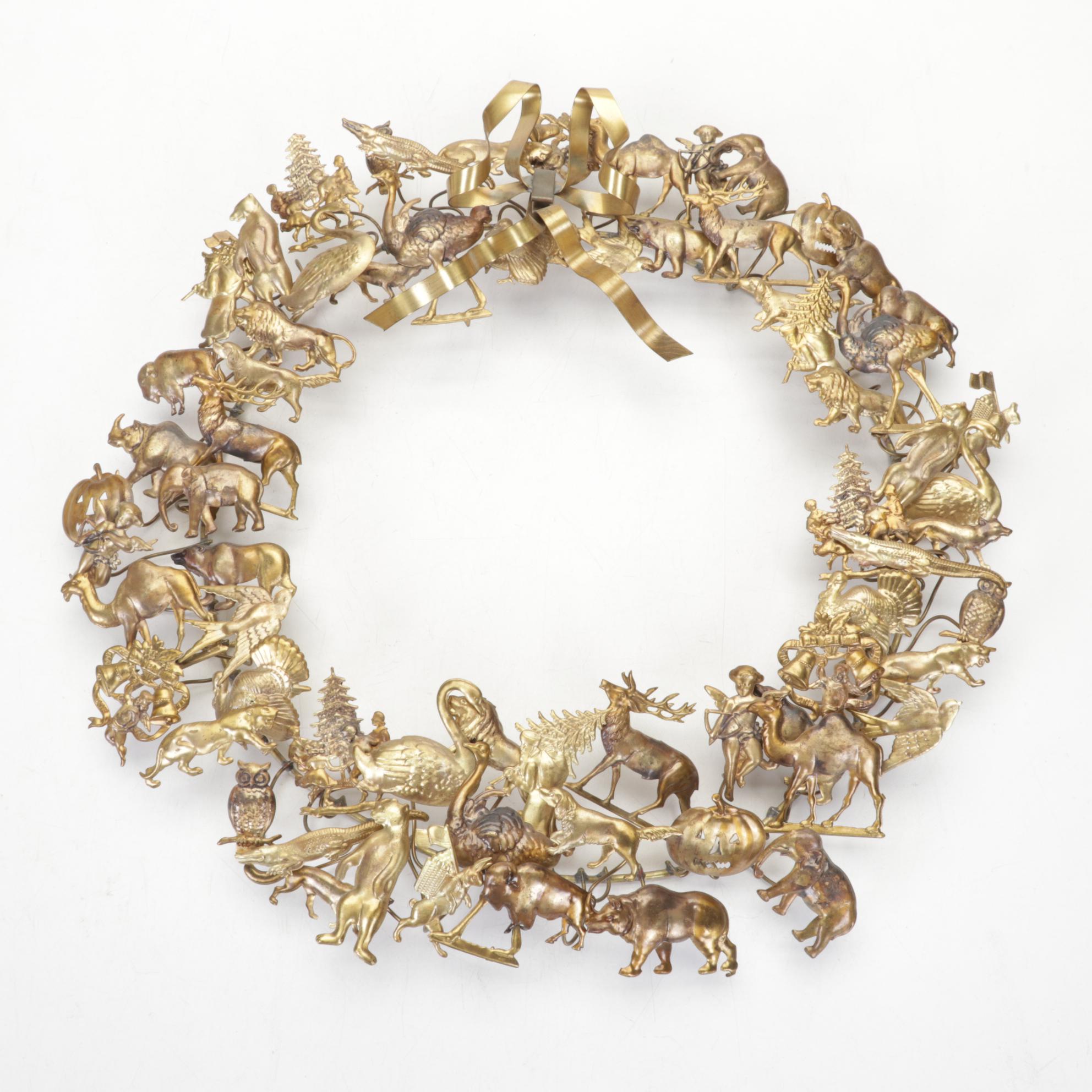 Petits Choses Brass All Holiday Victorian Style Wreath, 1980s
