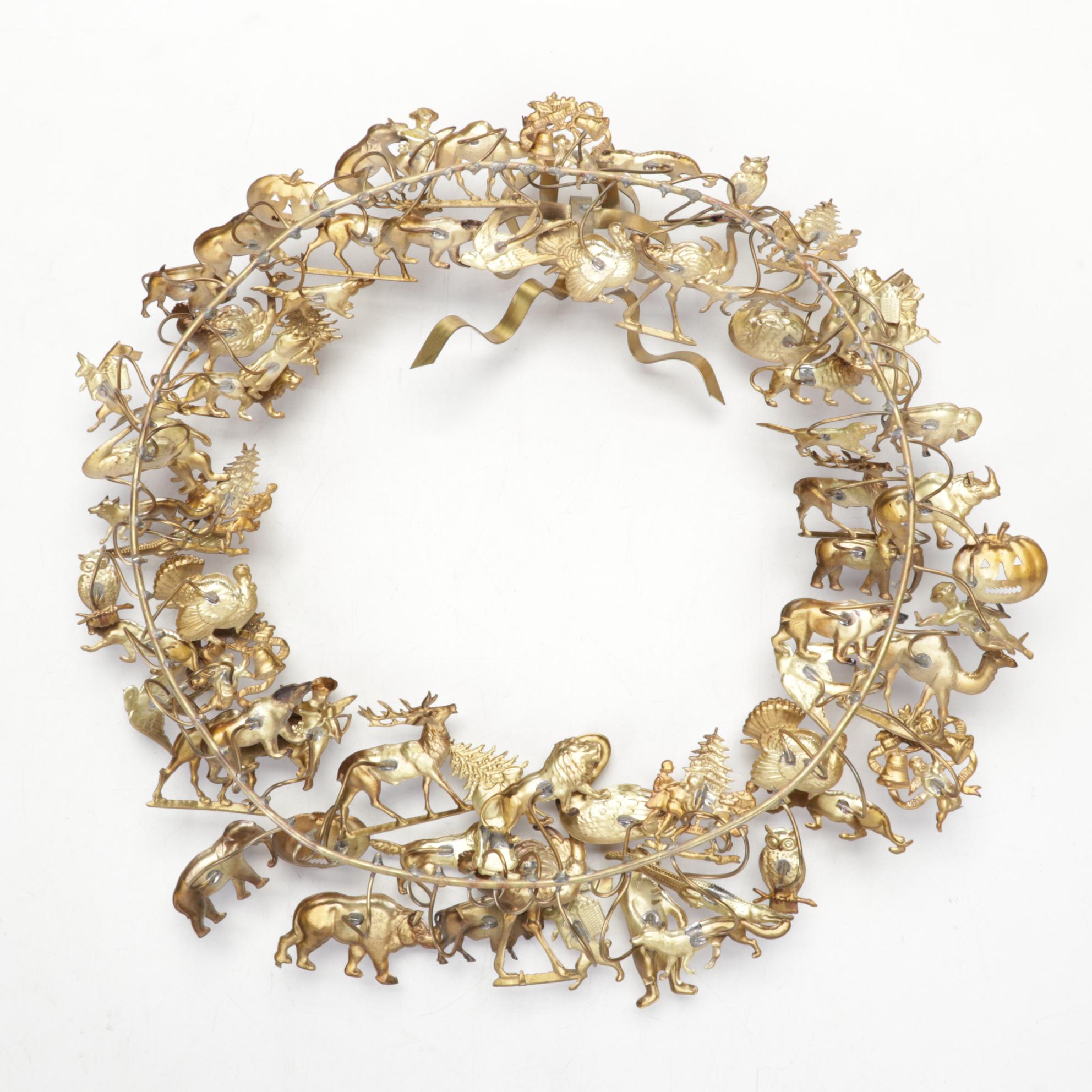 Petits Choses Brass All Holiday Victorian Style Wreath, 1980s