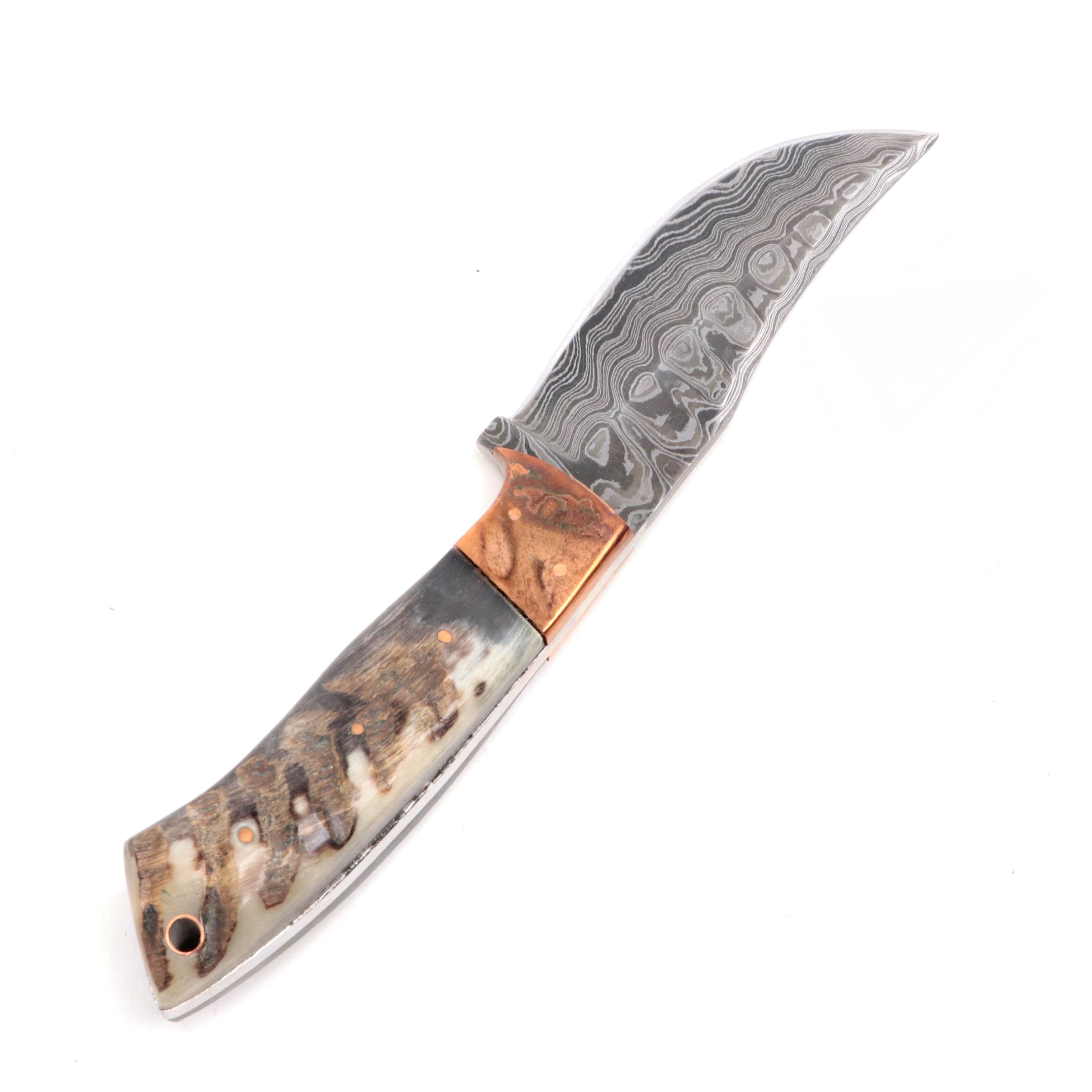 Rite Edge Damascus Steel and Bone-Handled Skinner Knife with Scabbard