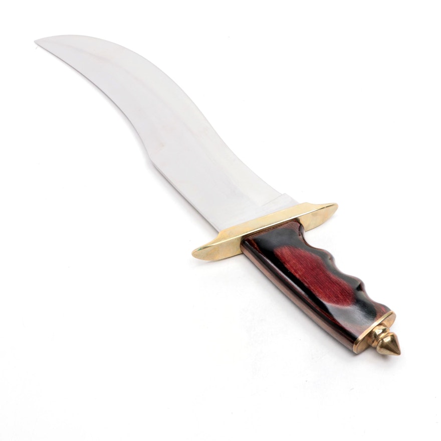 Wooden-Handled Stainless Steel Fixed Blade Knife with Black Leather Scabbard