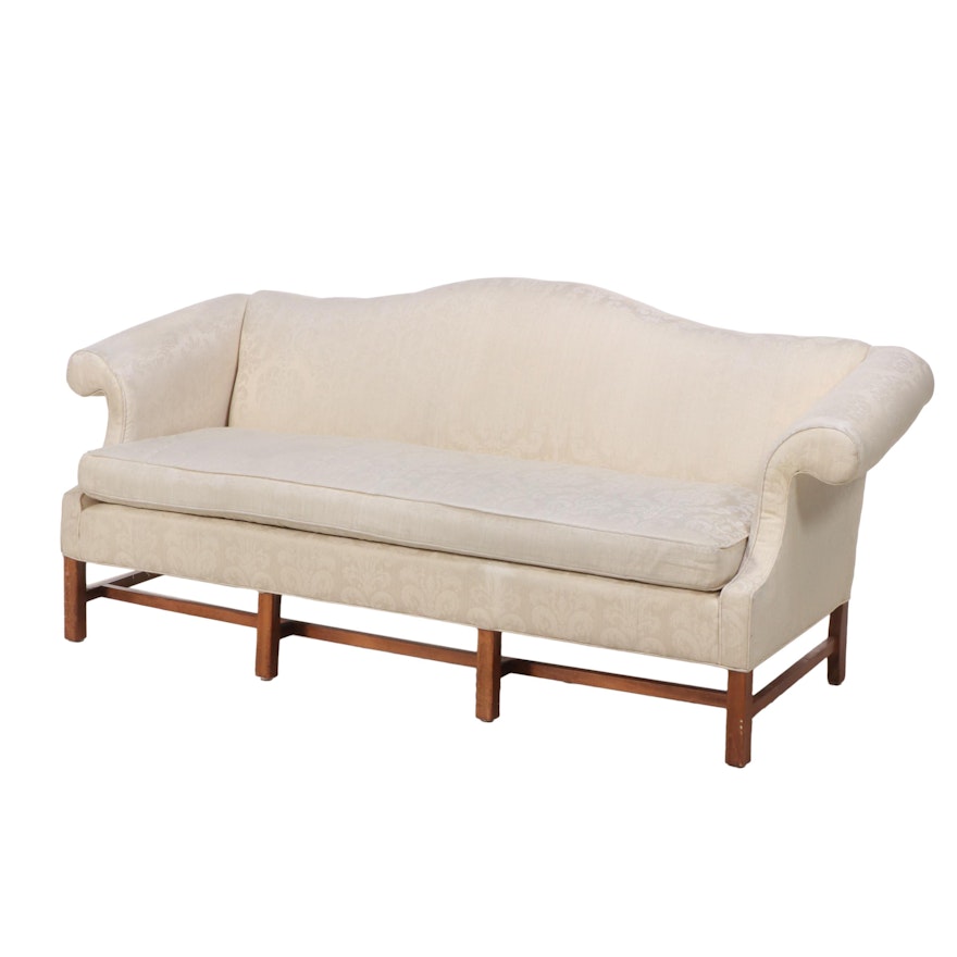 Chippendale Style Cream-Upholstered Sofa