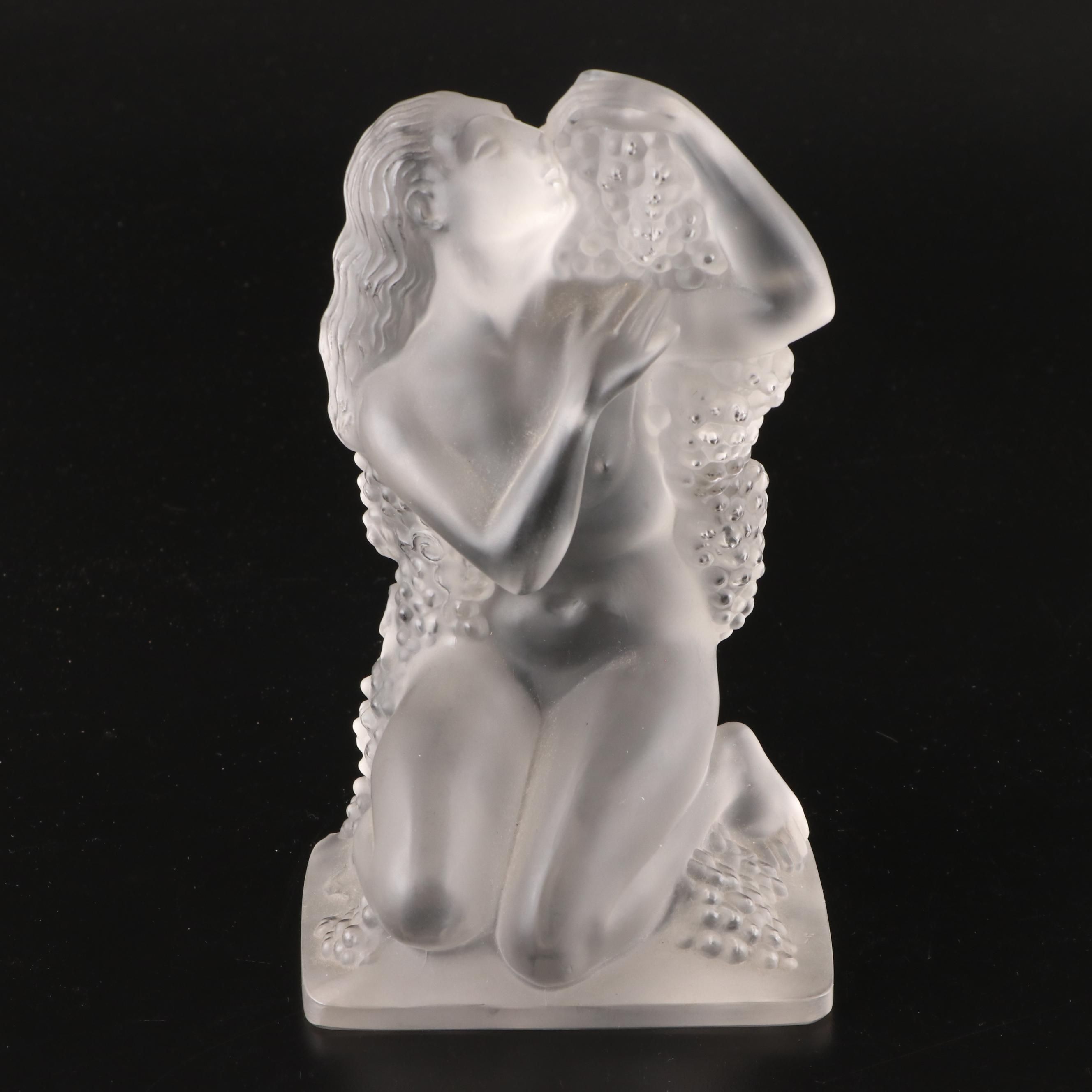 Lalique Frosted Crystal Female Nude with Grapes Figurine