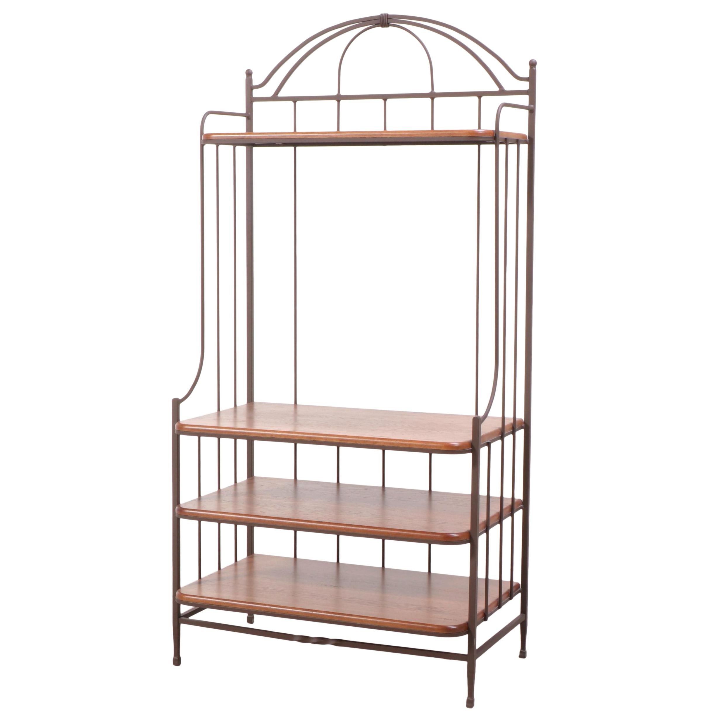 Charleston Forge Patinated Iron and Oak Four-Tier Baker's Rack