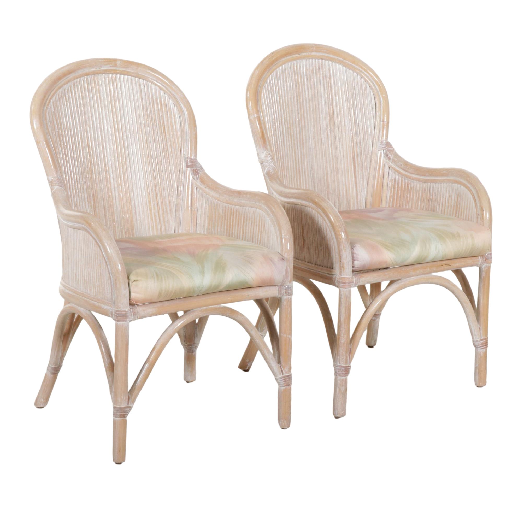 Pair of White Stained Rattan Armchairs, Late 20th to 21st Century