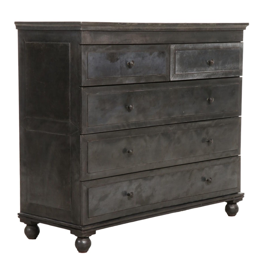 Metal Sheathed Wood Chest of Drawers, 21st Century