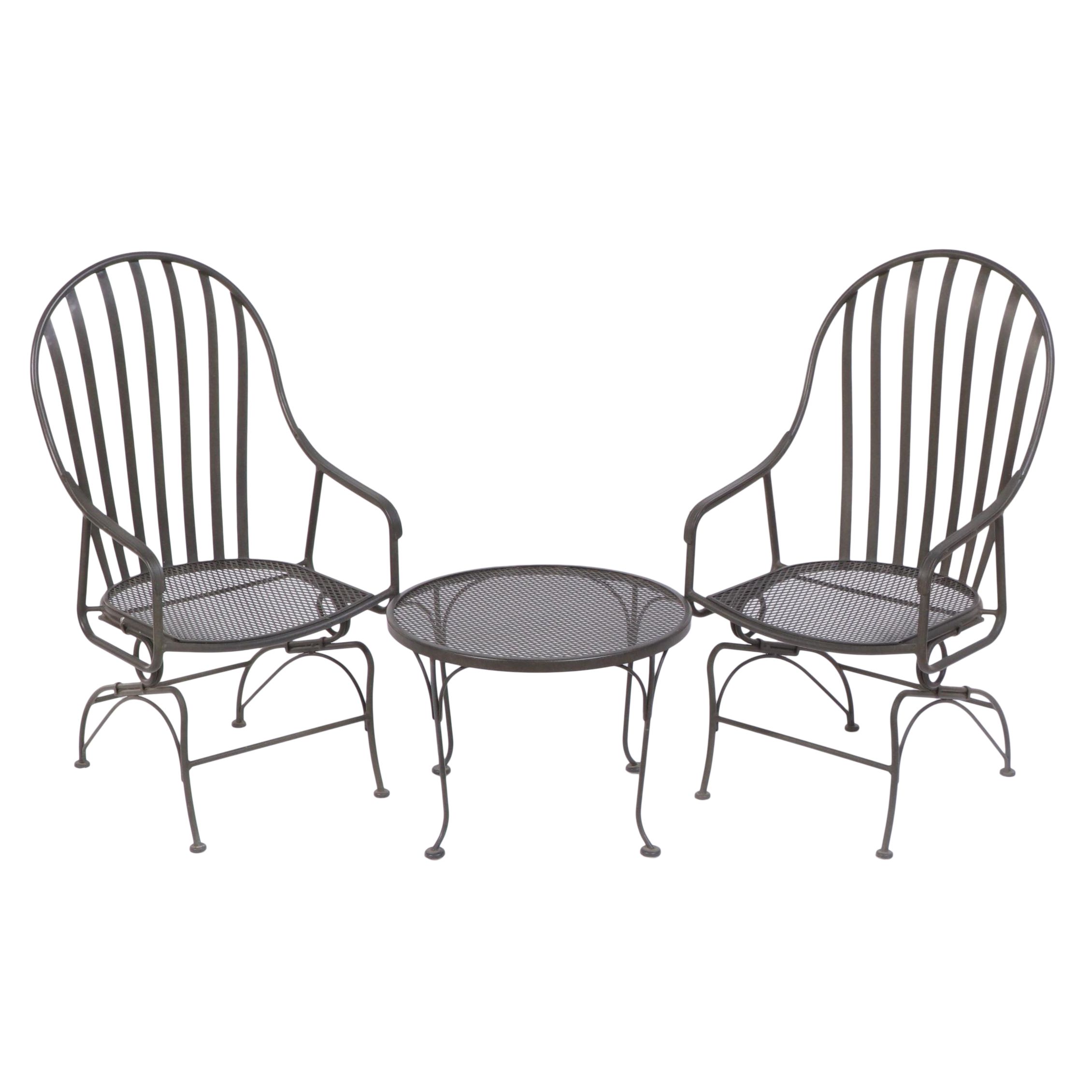 Three-Piece Powder-Coated Iron and Wire Mesh Patio Lounge Set