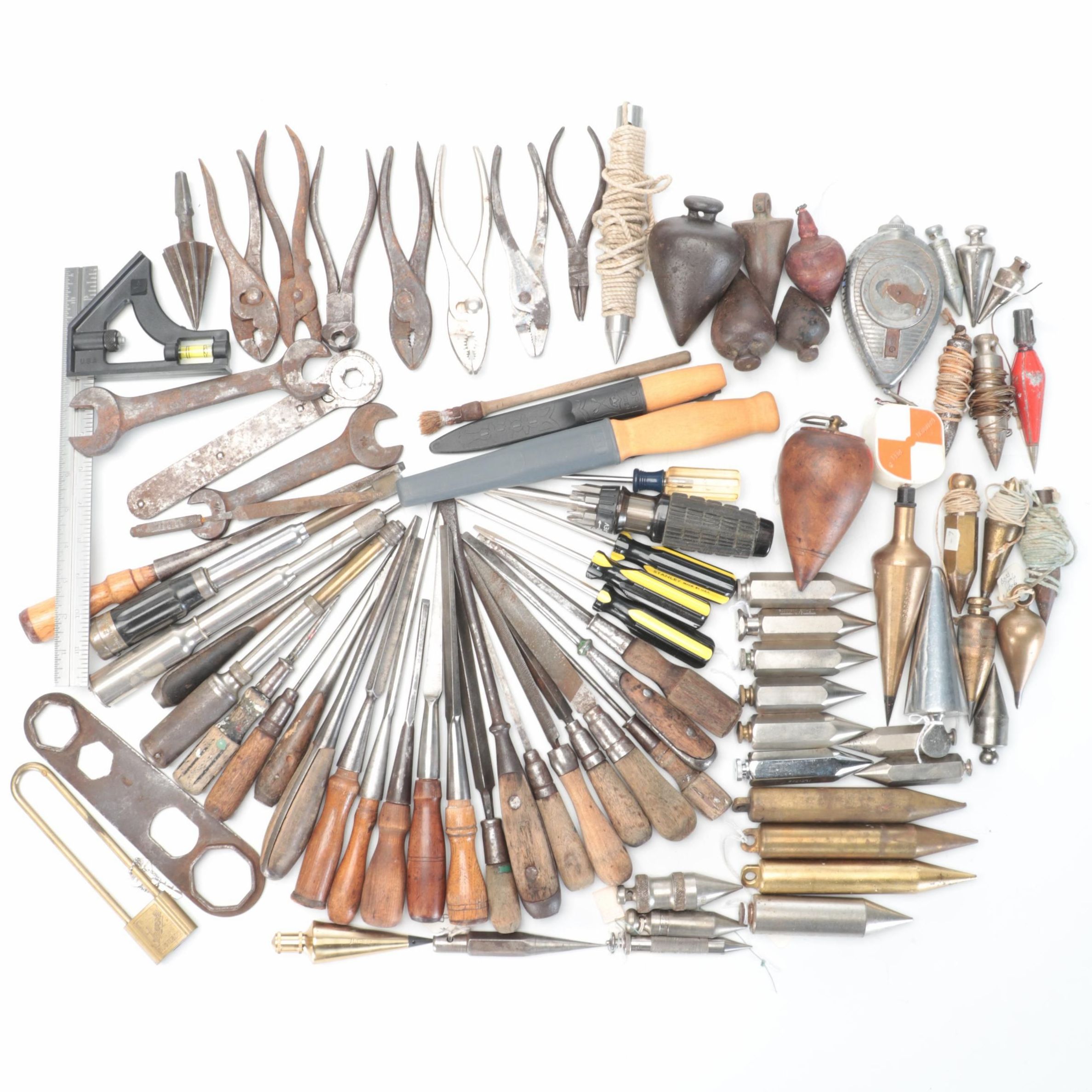 Hand Tool and Wood Working Collection with Screw Drivers, Files and Weights