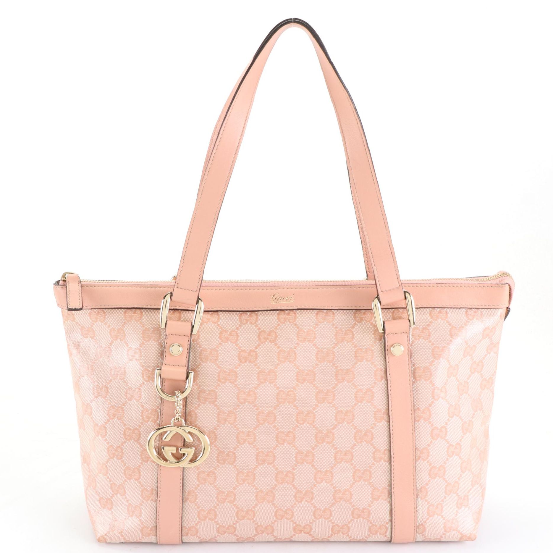 Gucci Abbey Tote in Glossy Pink GG Canvas with Pink Leather Trim