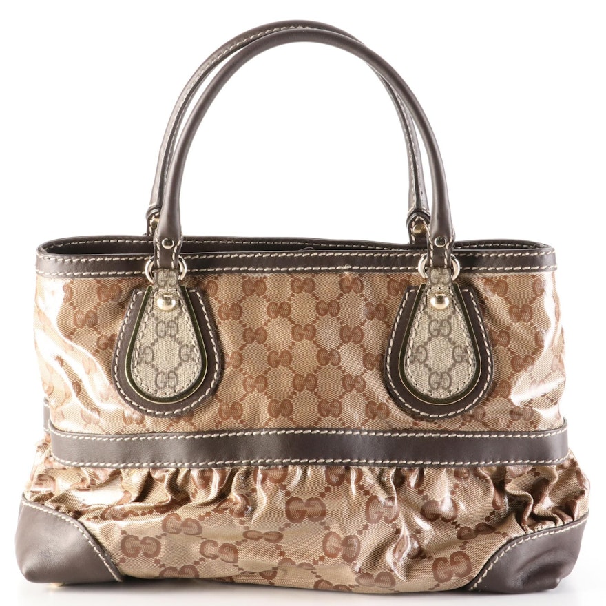 Gucci Tote Bag Crystal Mix GG Coated Canvas and Dark Brown Leather