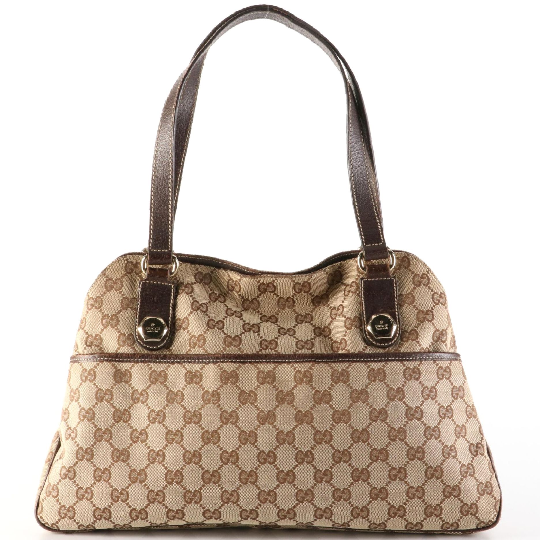 Gucci Charmy Shoulder Bag in GG Canvas and Cinghiale Leather