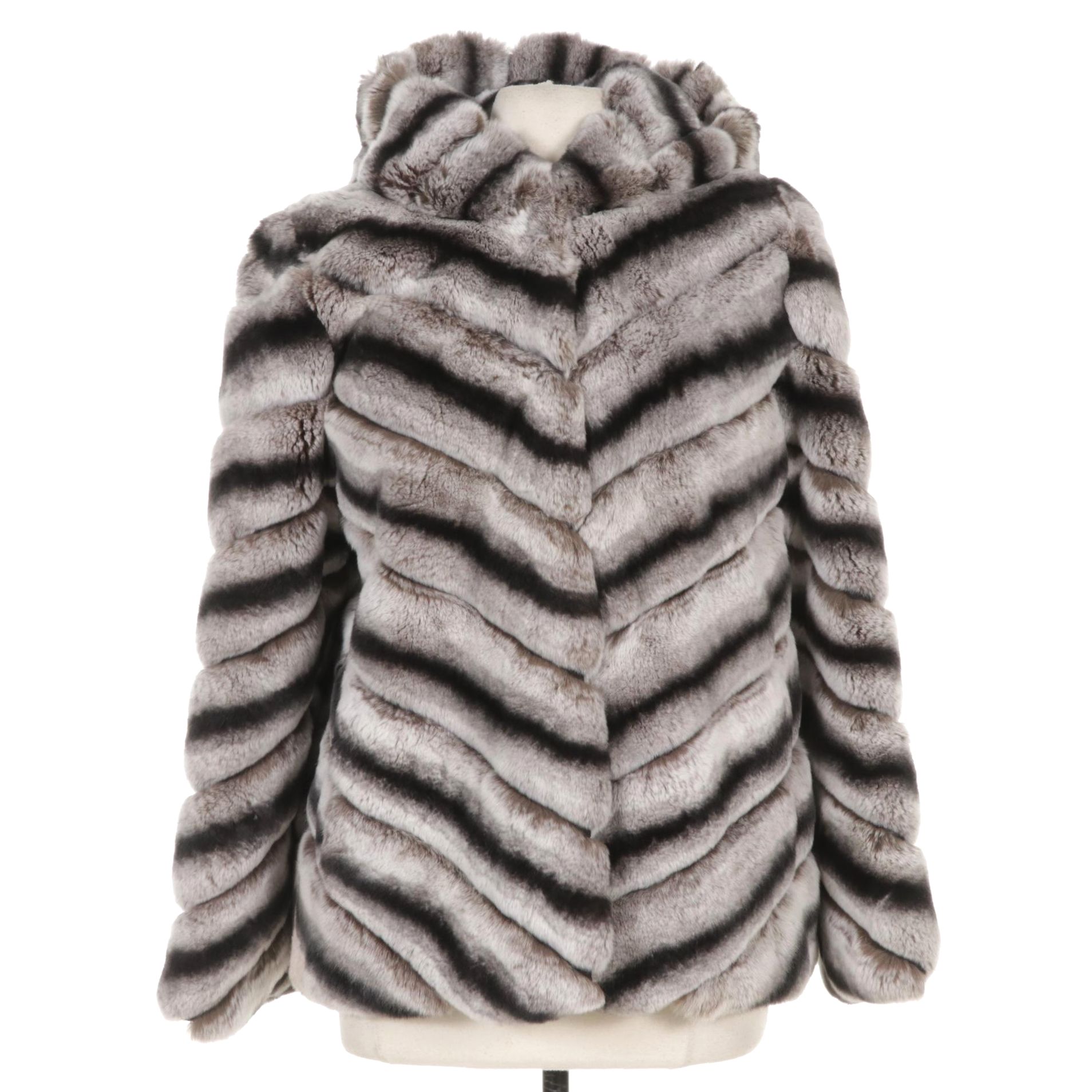 Chinchilla Dyed Rex Rabbit Fur Fur Hooded Jacket